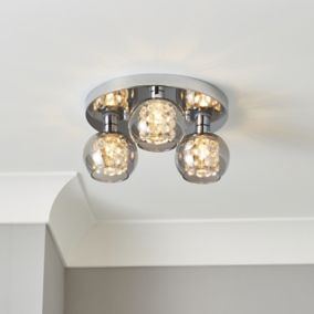 Inlight Guava Beaded Glass & steel Chrome & smoked glass effect 3 Lamp Bathroom LED Ceiling light
