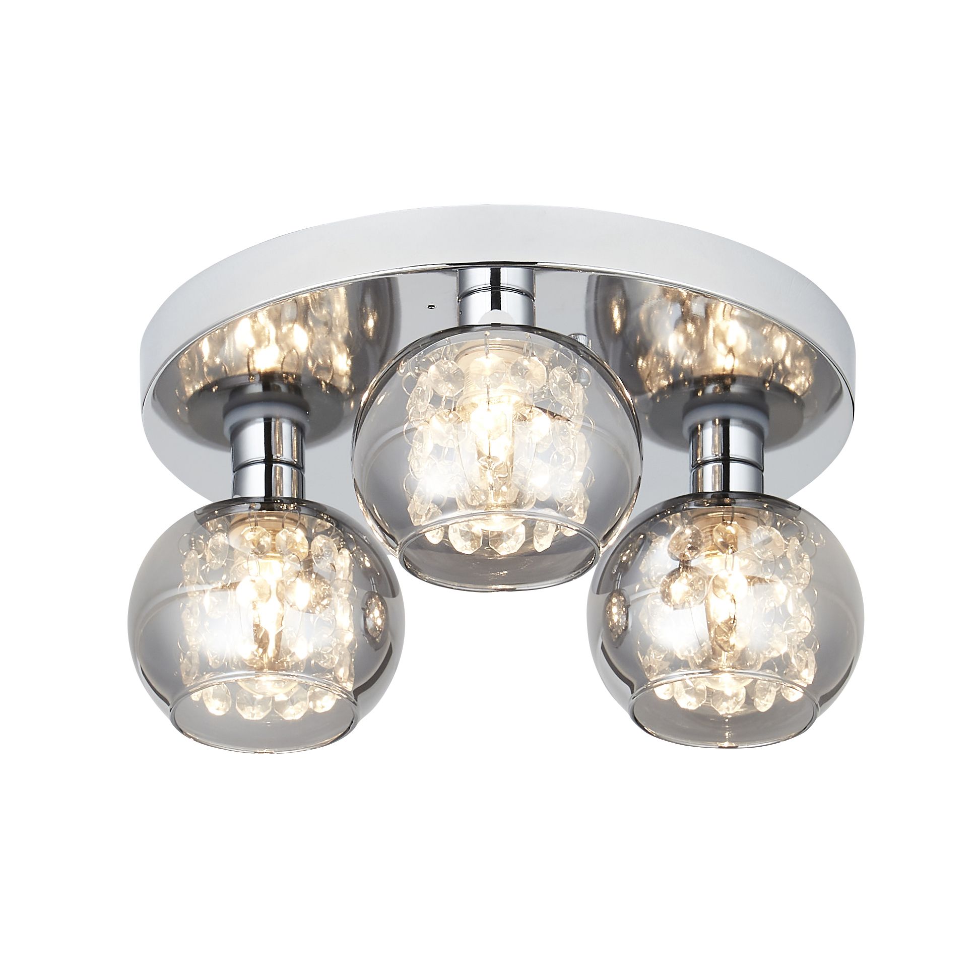 Inlight Guava Beaded Glass & steel Chrome & smoked glass effect 3 Lamp Bathroom LED Ceiling light