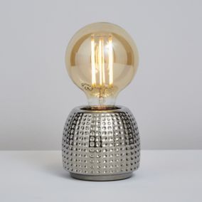 Inlight Hidal Embossed Satin Chrome effect Cylinder Table lamp