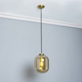 Inlight Jarv Brushed Satin Glass & metal Brass effect Ceiling light