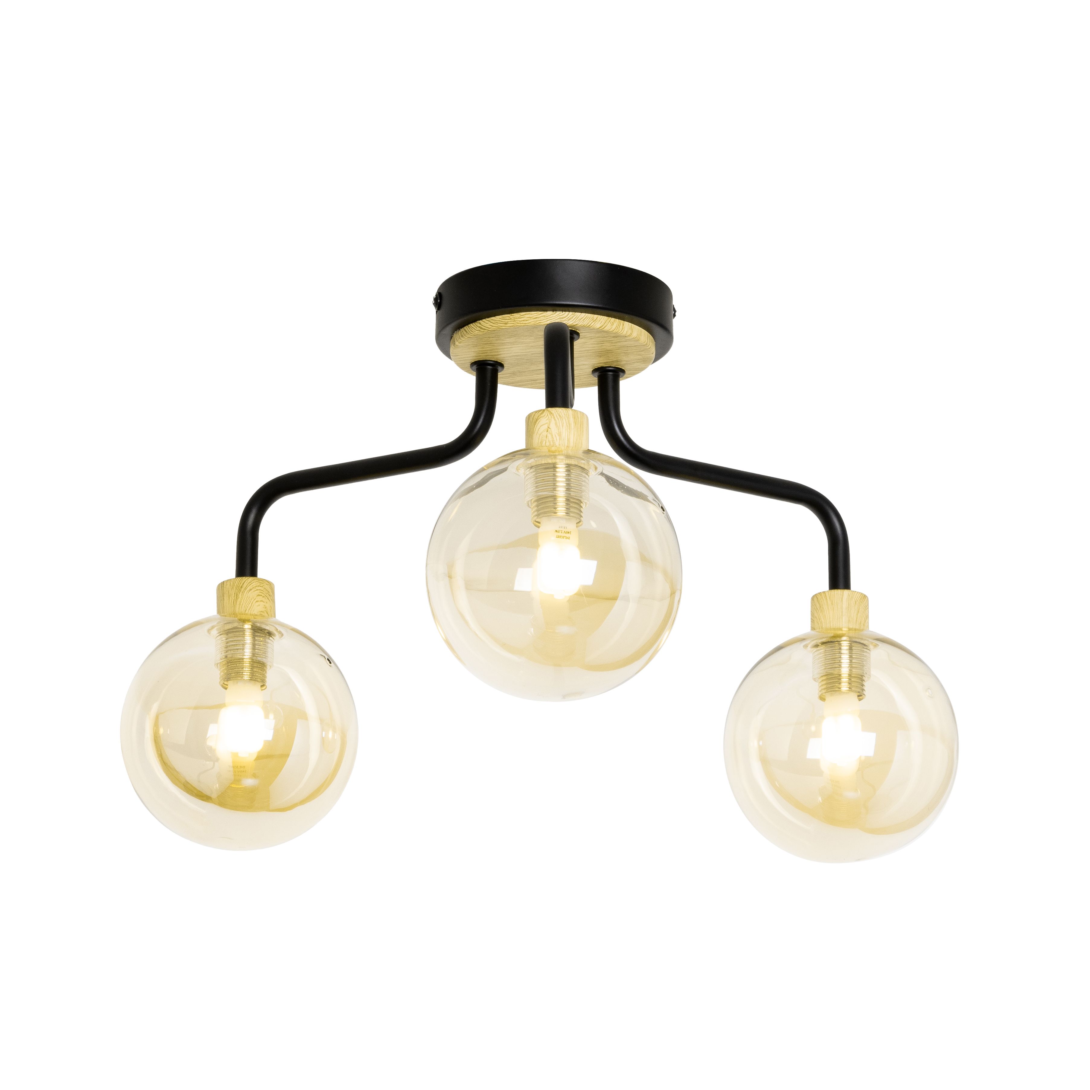 Inlight Mead Matt Glass & metal Black 3 Lamp Ceiling light
