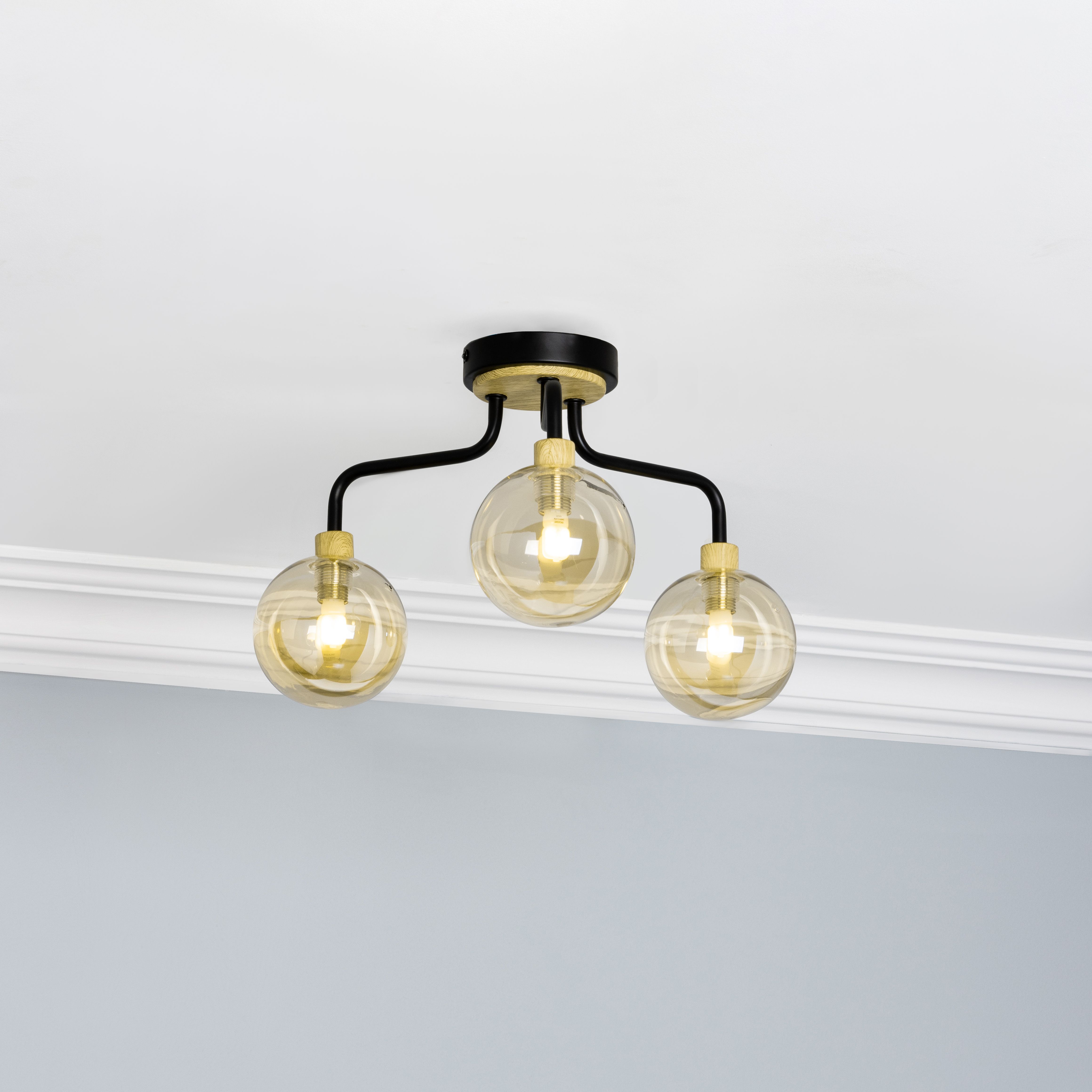 Inlight Mead Matt Glass & metal Black 3 Lamp Ceiling light