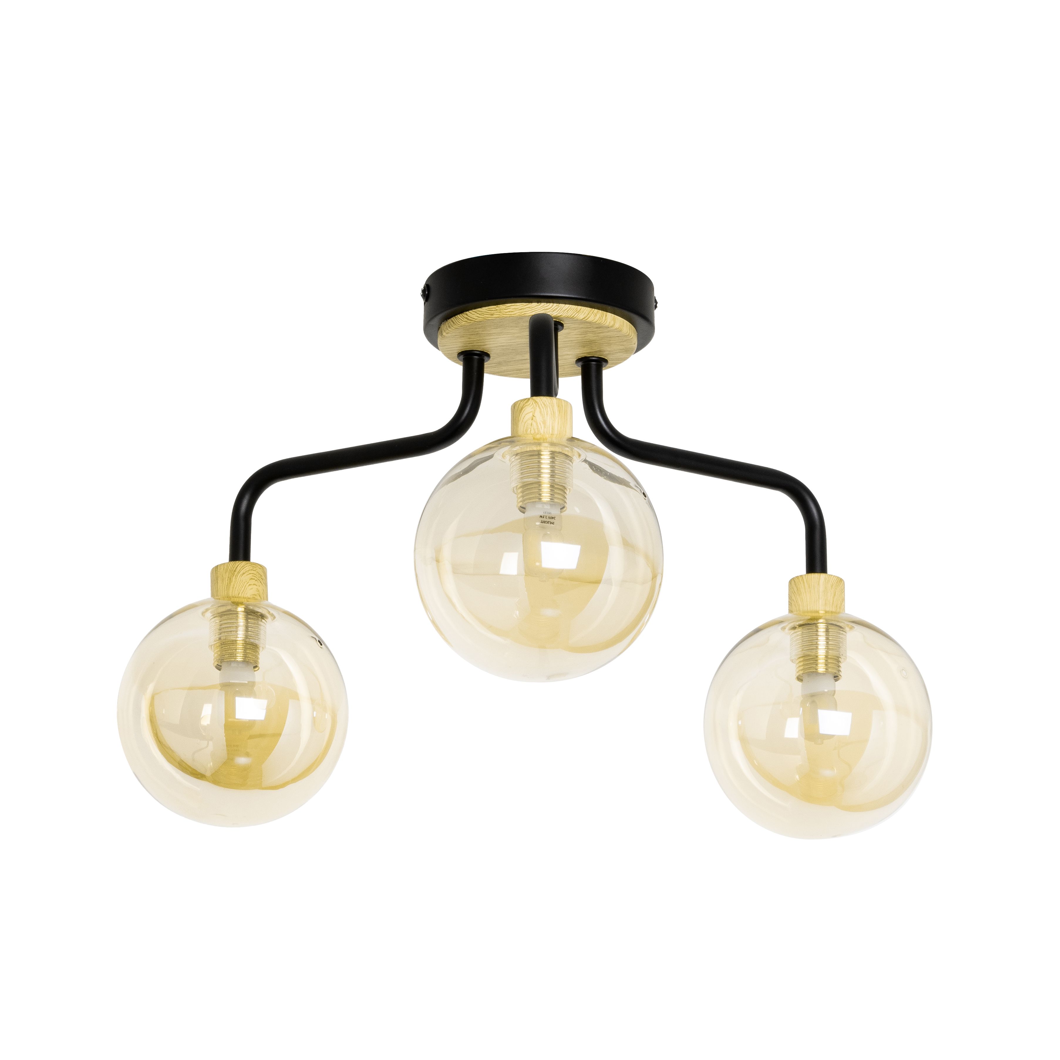 Inlight Mead Matt Glass & metal Black 3 Lamp Ceiling light