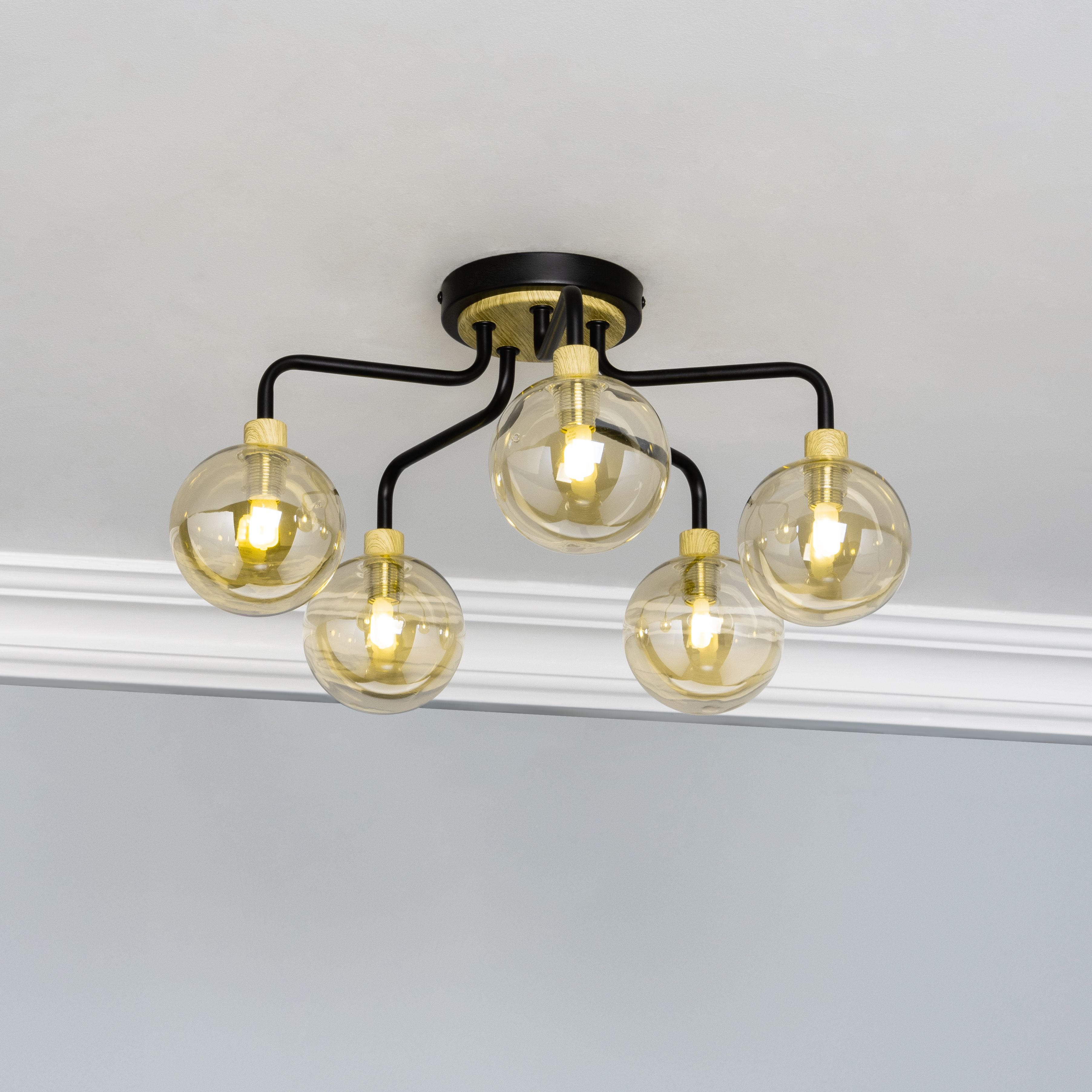 Inlight Mead Matt Glass & metal Black 5 Lamp Ceiling light