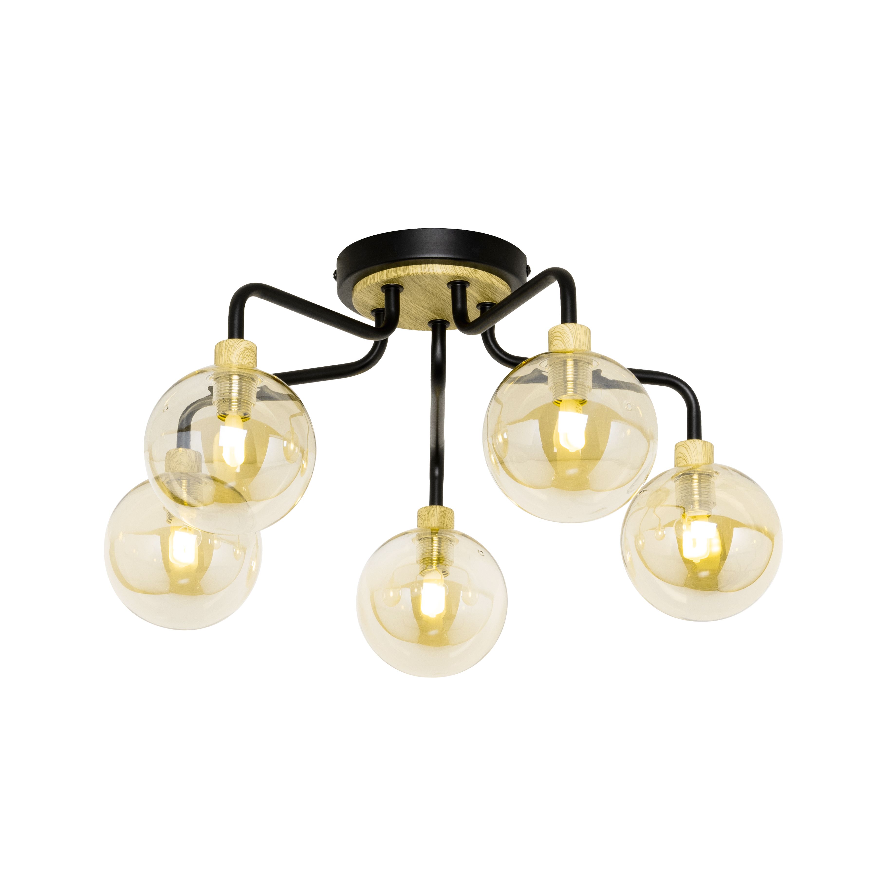 Inlight Mead Matt Glass & metal Black 5 Lamp Ceiling light
