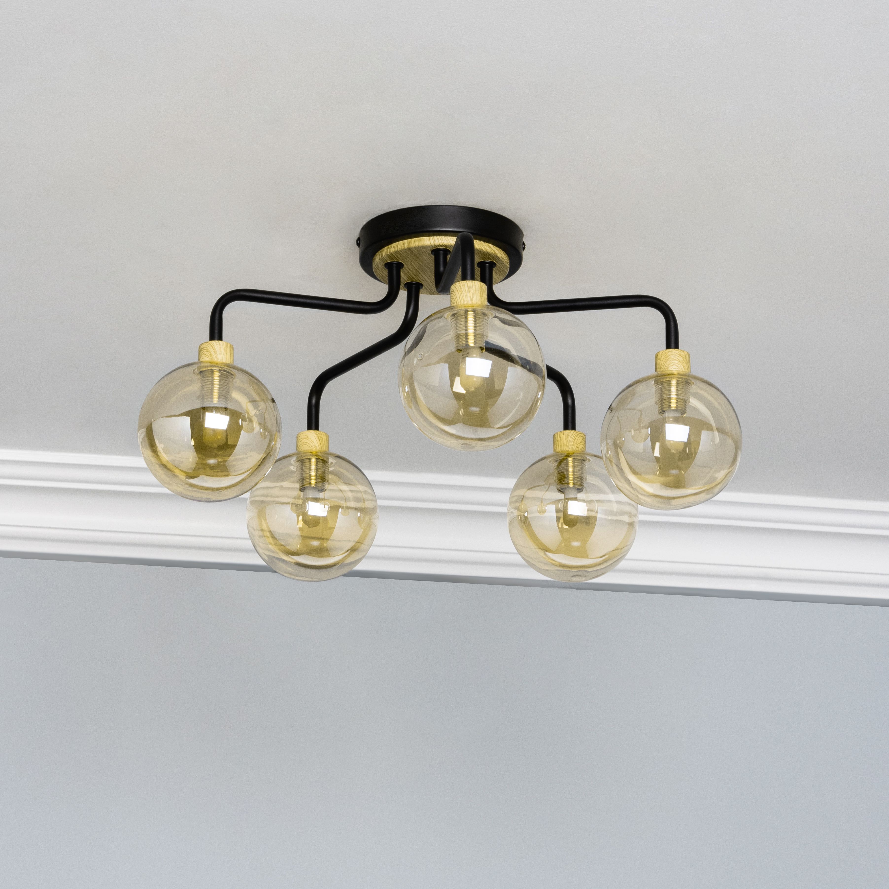 Inlight Mead Matt Glass & metal Black 5 Lamp Ceiling light