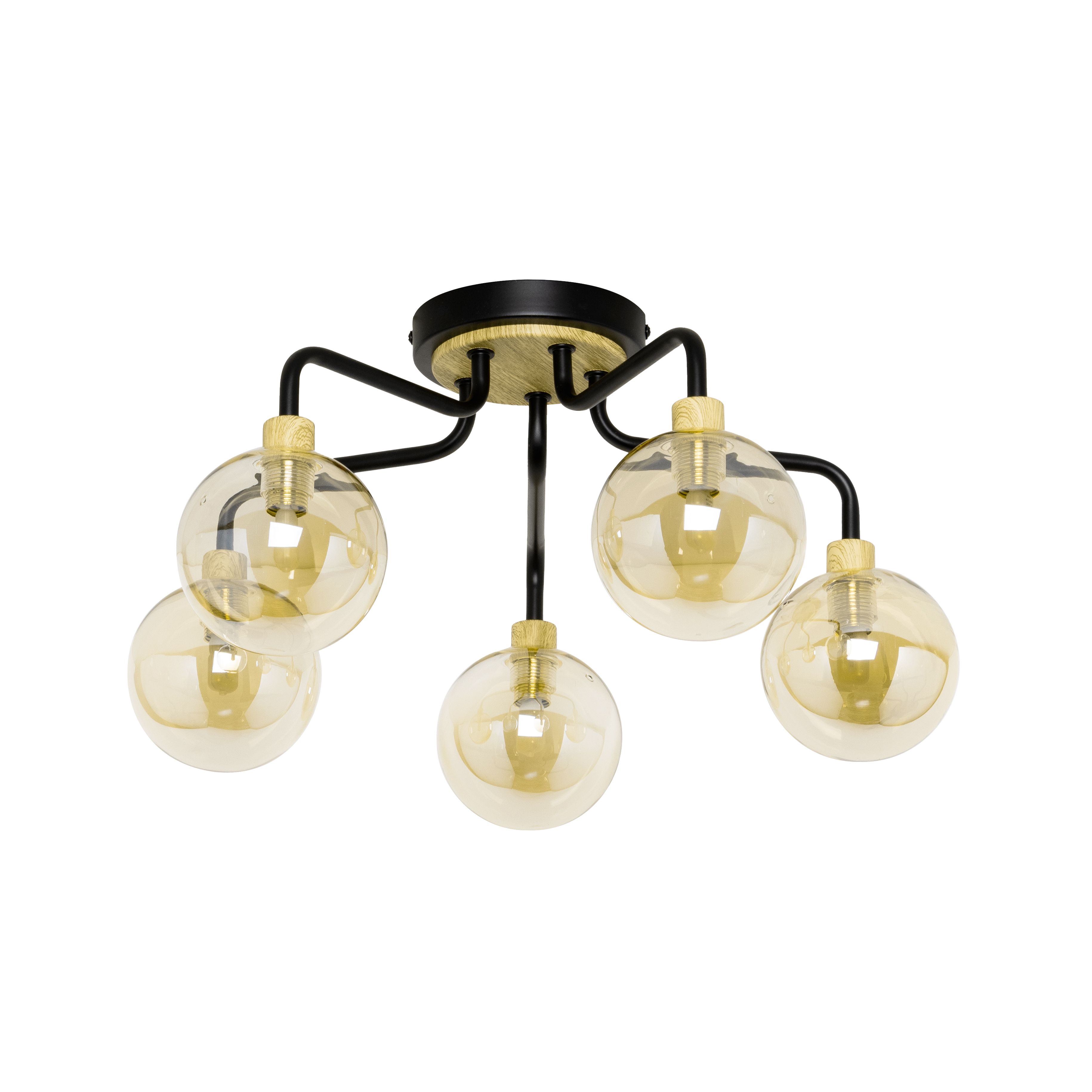 Inlight Mead Matt Glass & metal Black 5 Lamp Ceiling light