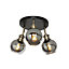 Inlight Mebel Brushed Satin Glass & metal Antique Brass effect 3 Lamp Ceiling light