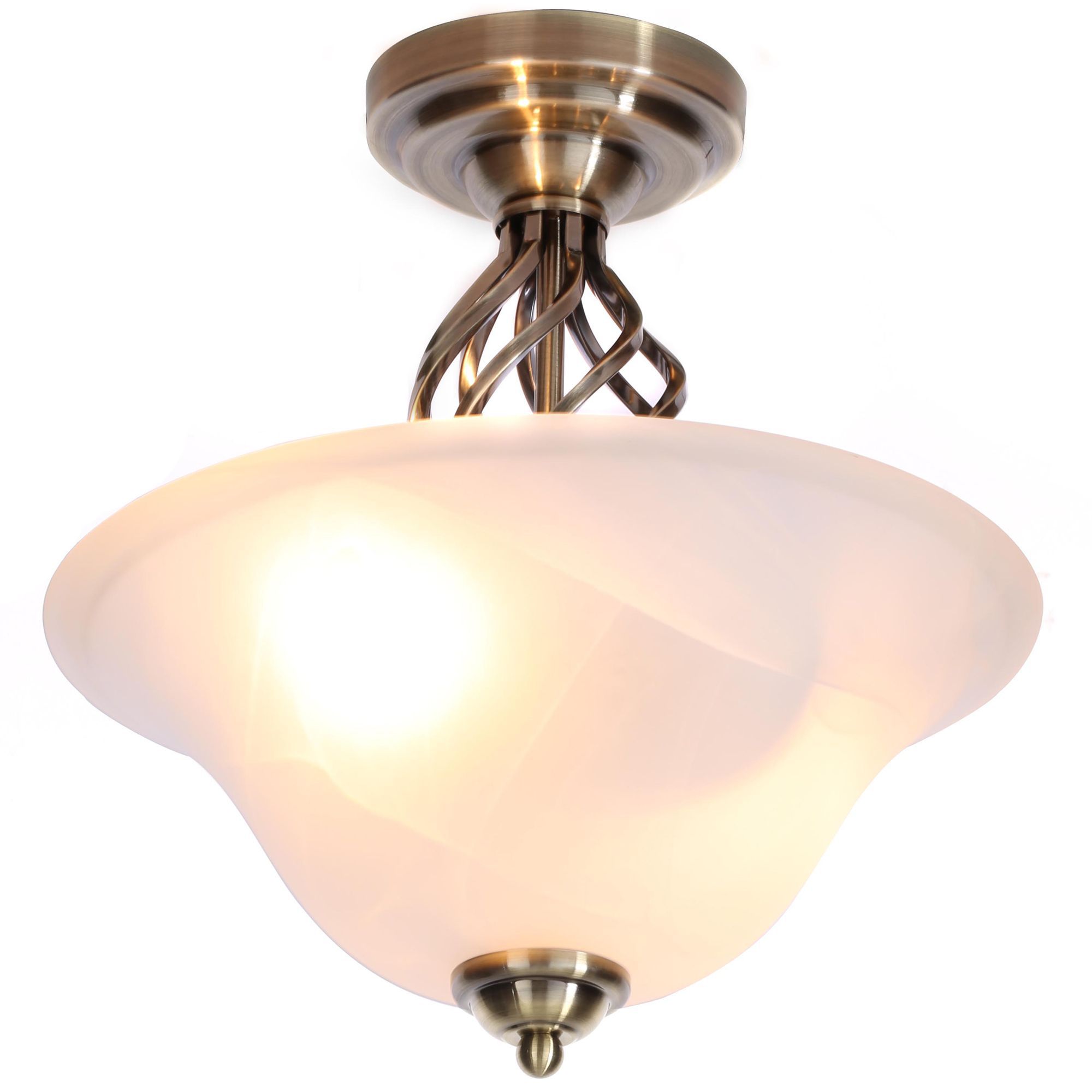 Inlight Rolli Flush Brushed Glass And Metal Antique Brass Effect Ceiling Light Tradepoint 0053