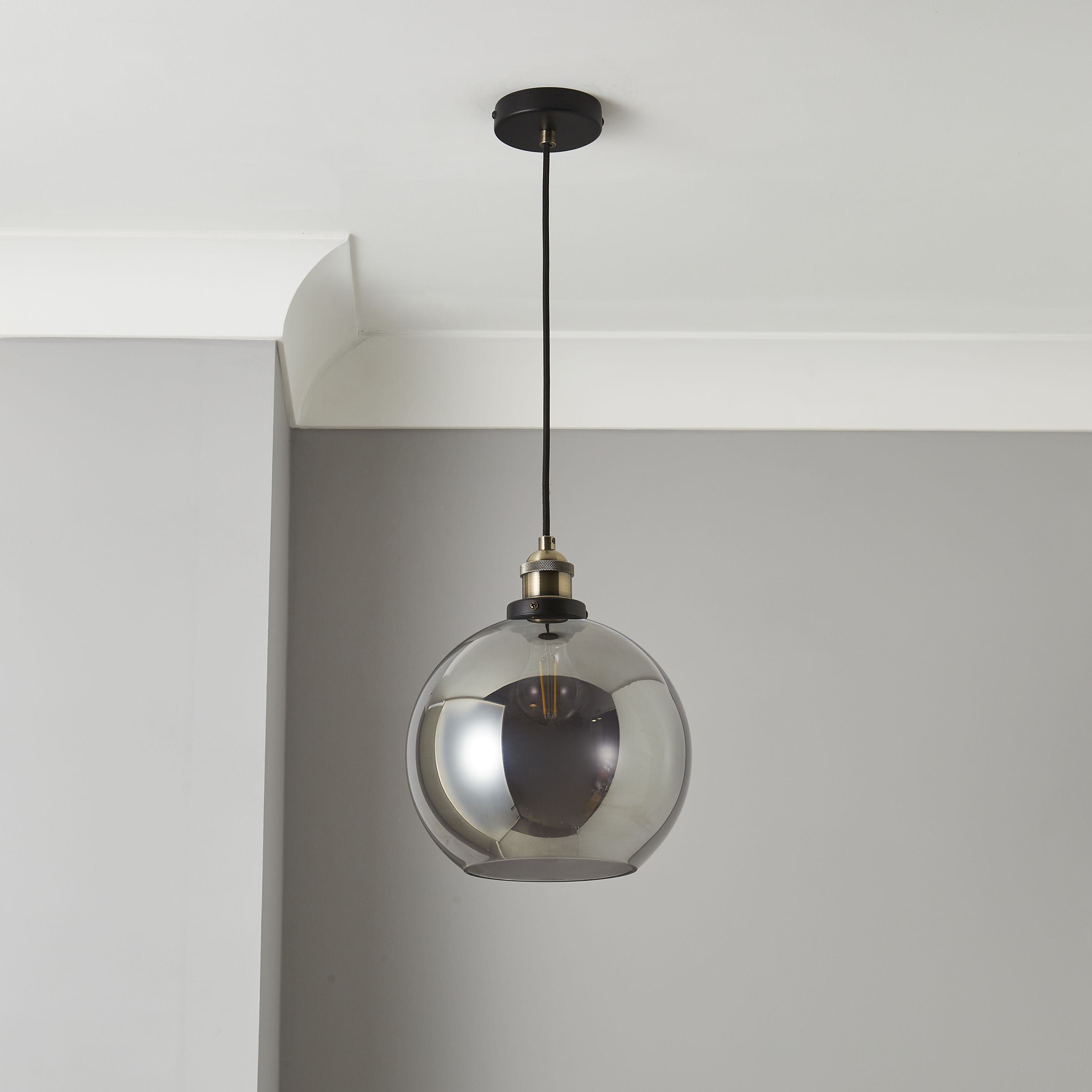 Inlight Sadri Matt Smoke / Black Smoke tinted effect Pendant ceiling light, (Dia)250mm