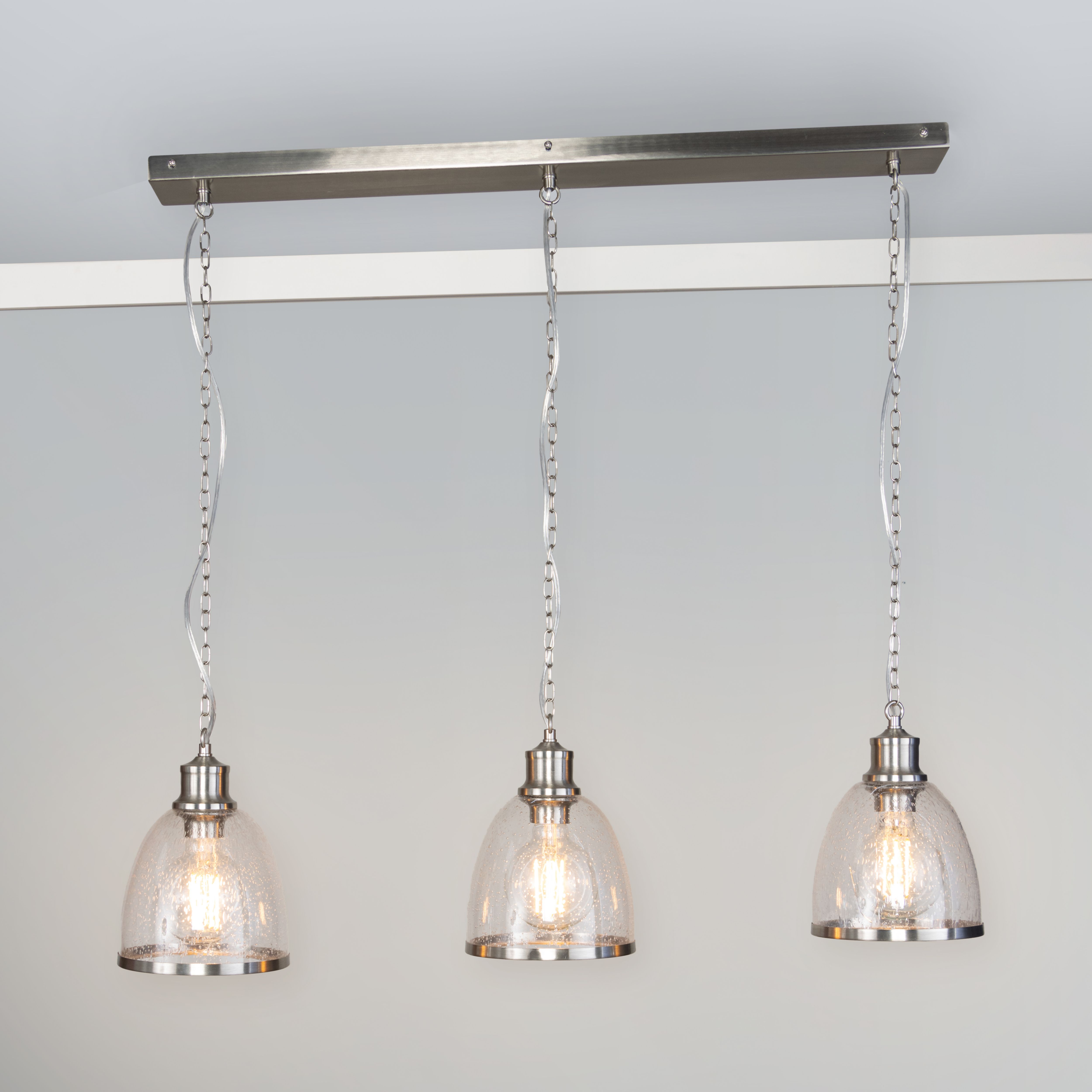 Inlight Sofy Brushed Satin Glass & metal Satin Nickel effect 3 Lamp Ceiling light