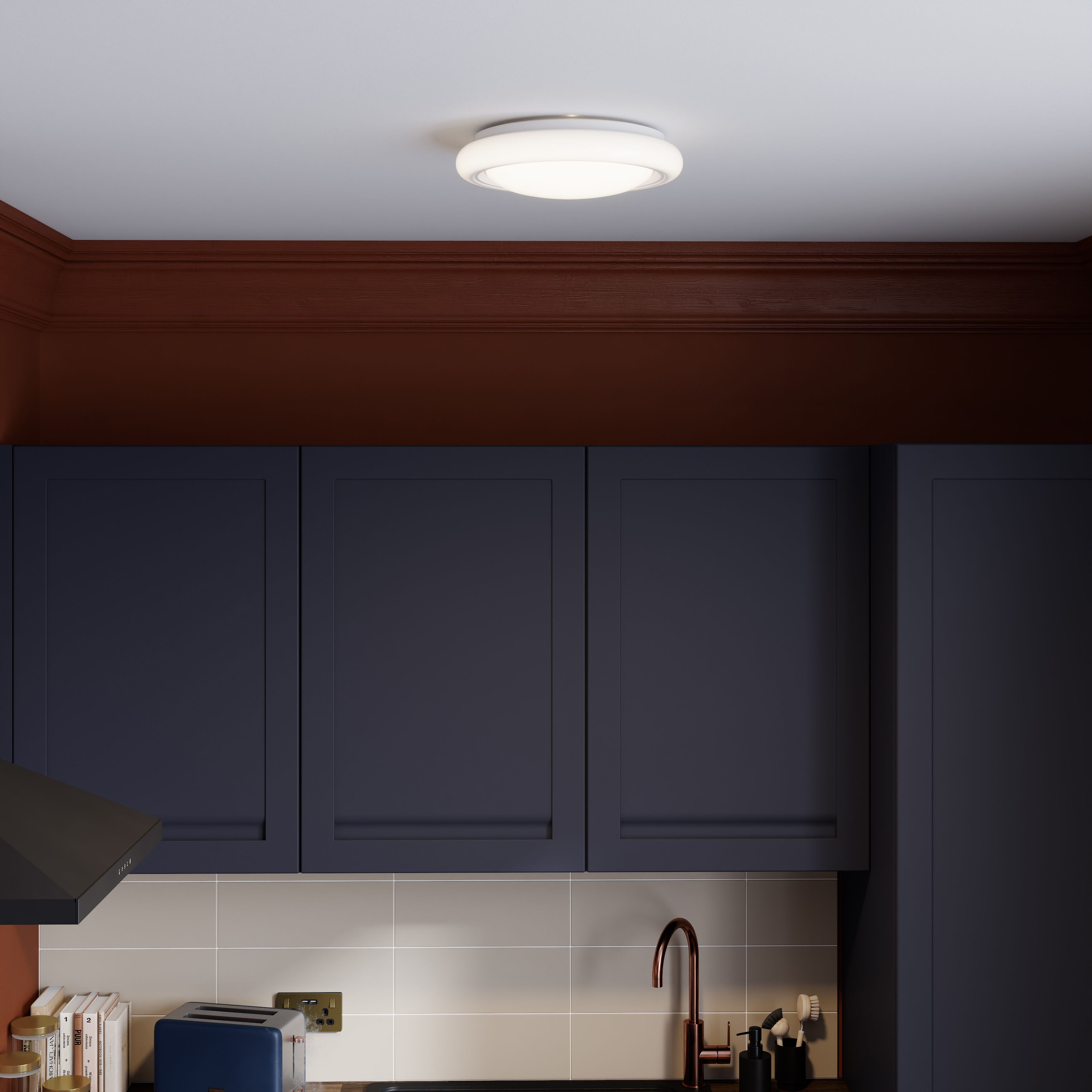 Iris Round Brushed Metal & plastic White LED Ceiling light