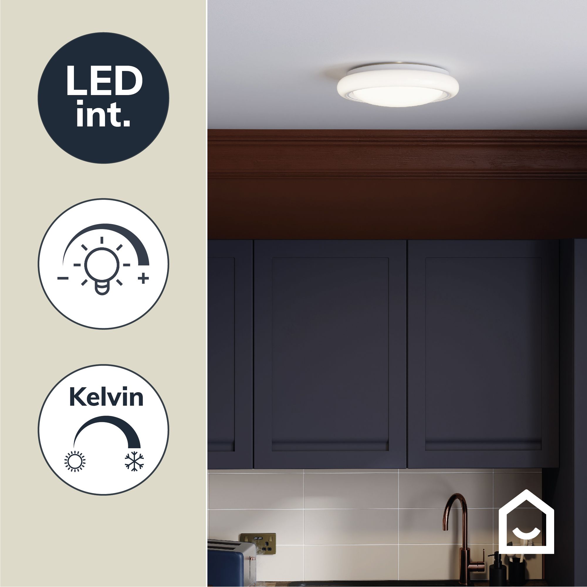 Iris Round Brushed Metal & plastic White LED Ceiling light