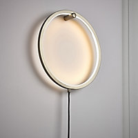 Iris Satin Silver effect Plug-in LED Wall light