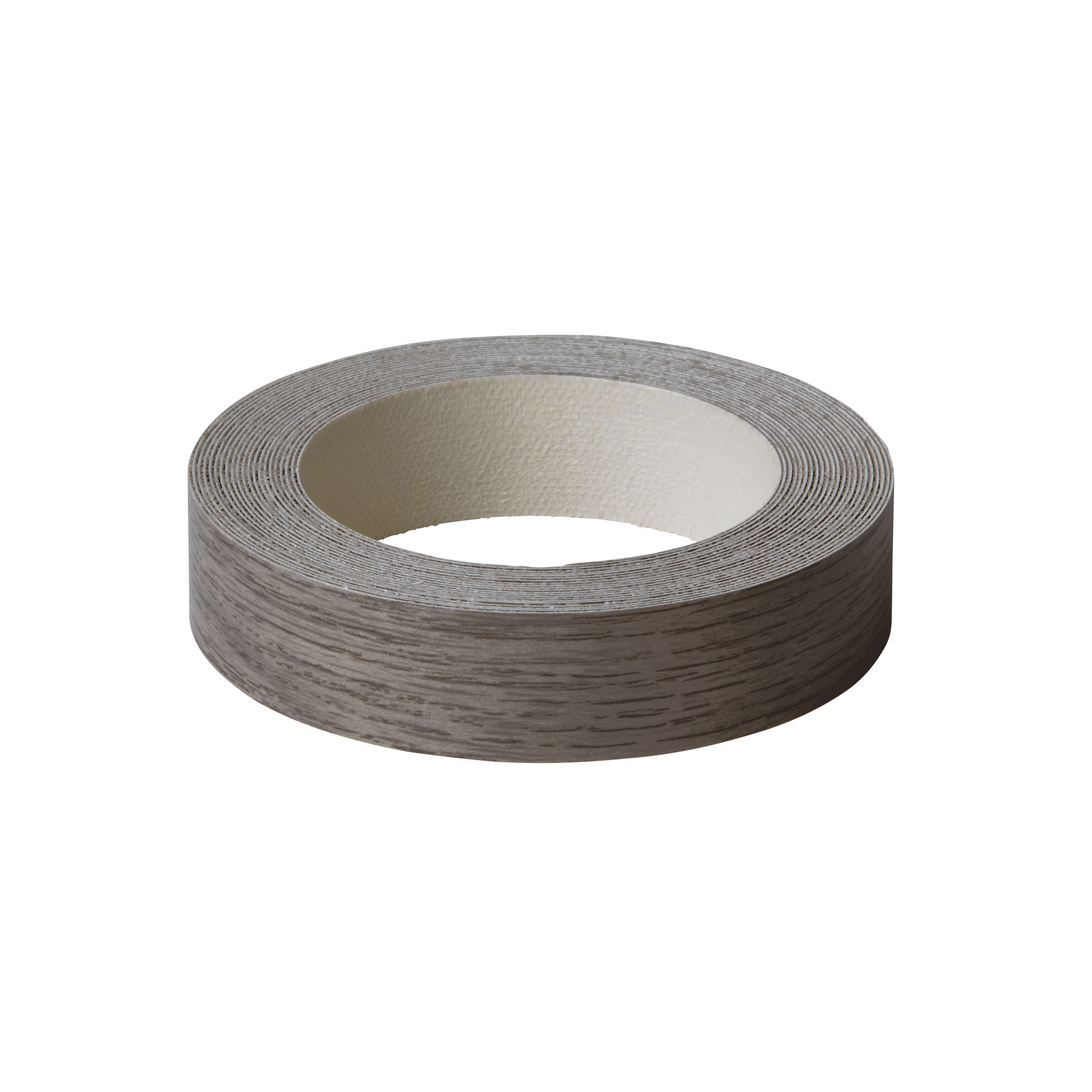 Iron on Pre glued Grey Oak effect Edging tape, (L)5m (W)20mm Tradepoint