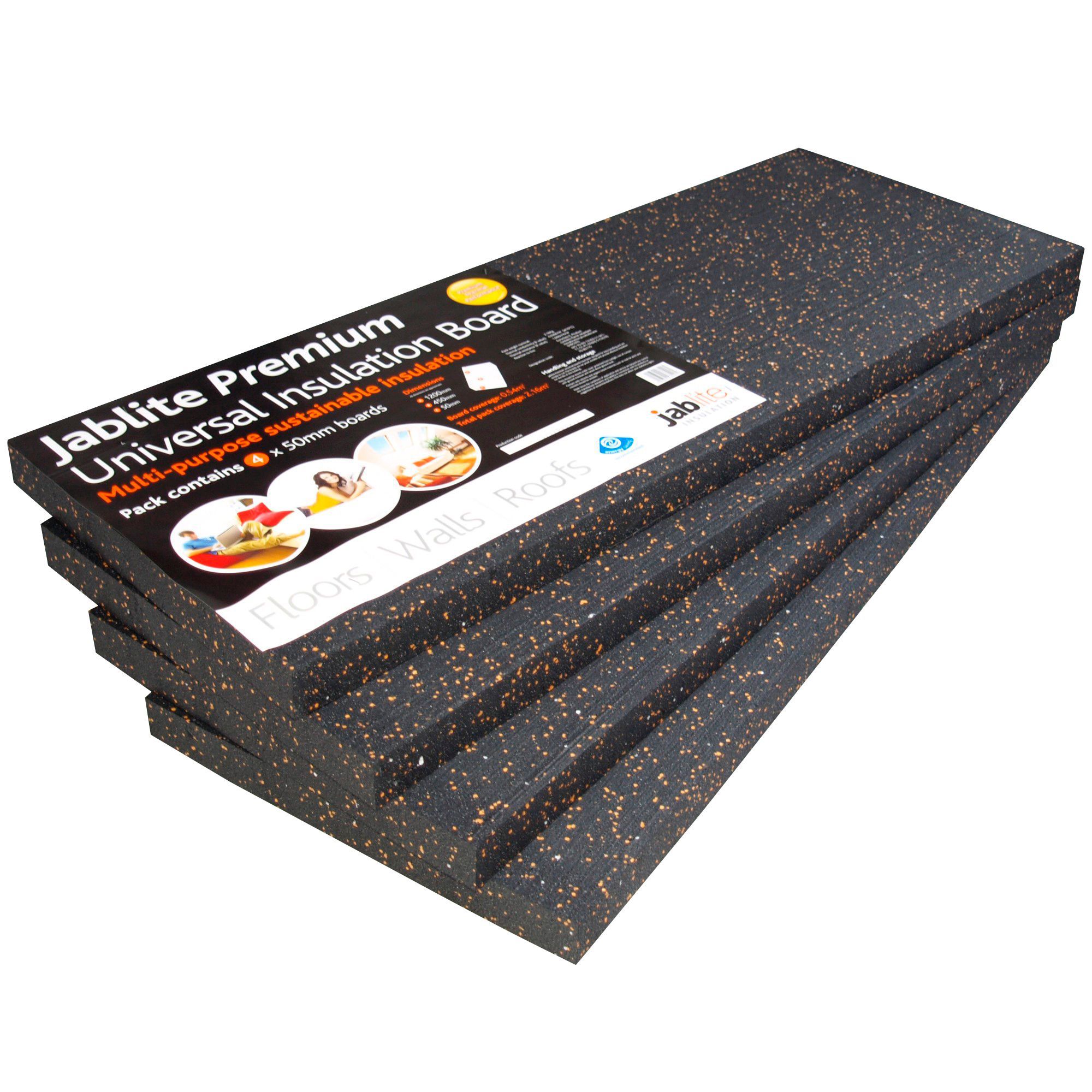 Jablite Premium Polystyrene 50mm Insulation board (L)1.2m (W)0.45m, Pack of 4