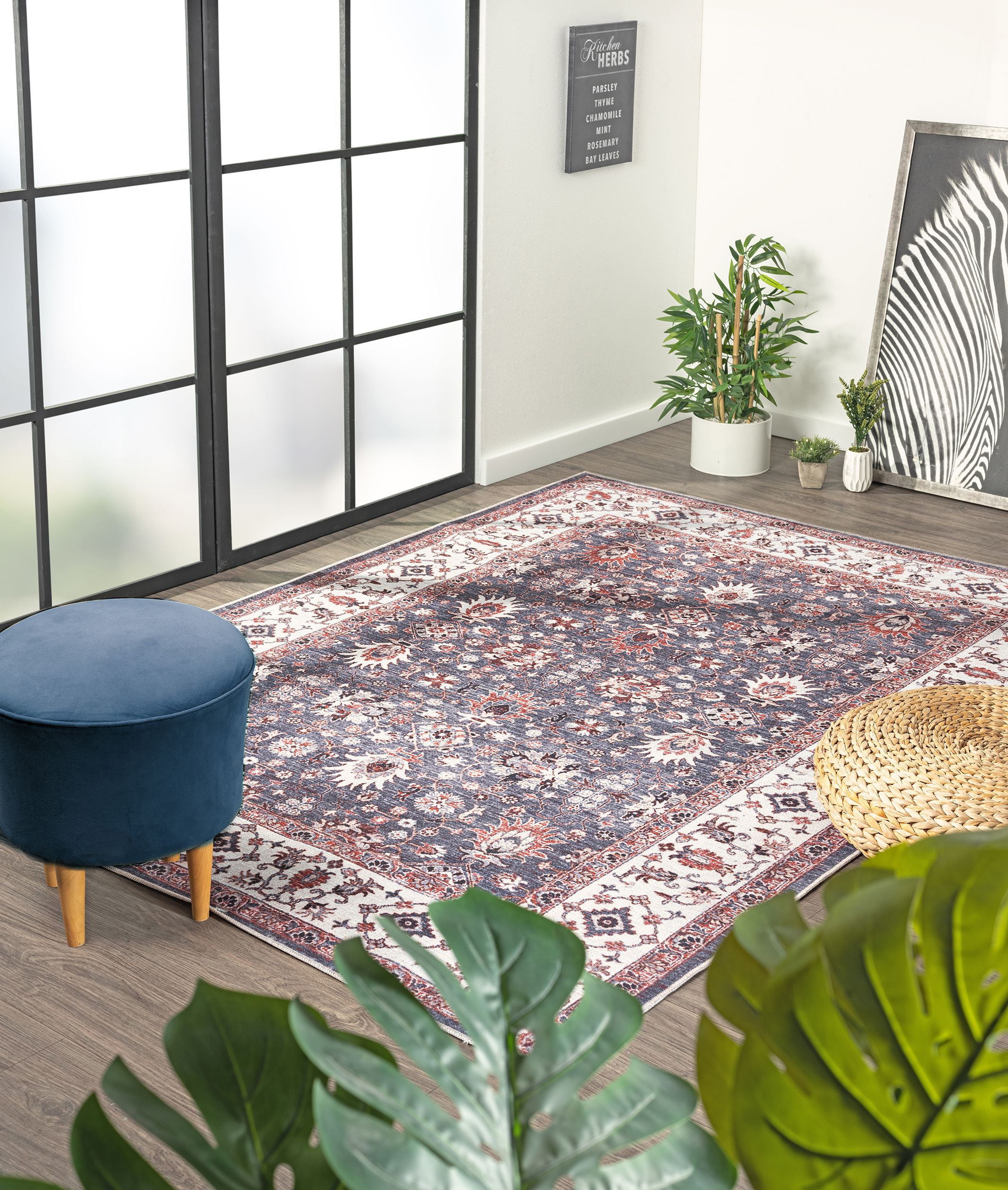 Jasmin Grey Persian Medium Rug, (L)170cm x (W)120cm