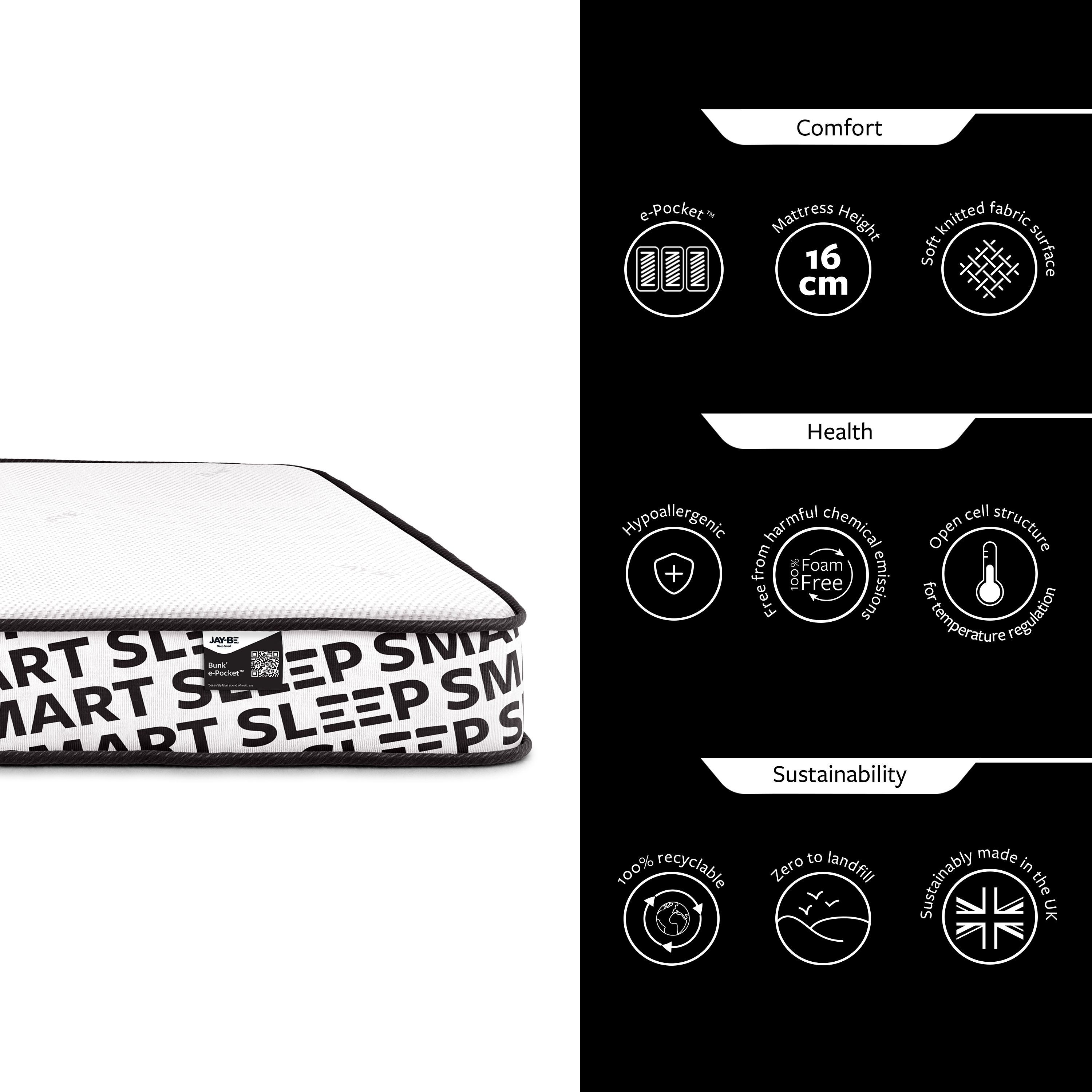 Jay-Be Bunk e-Pocket Single Childrens mattress