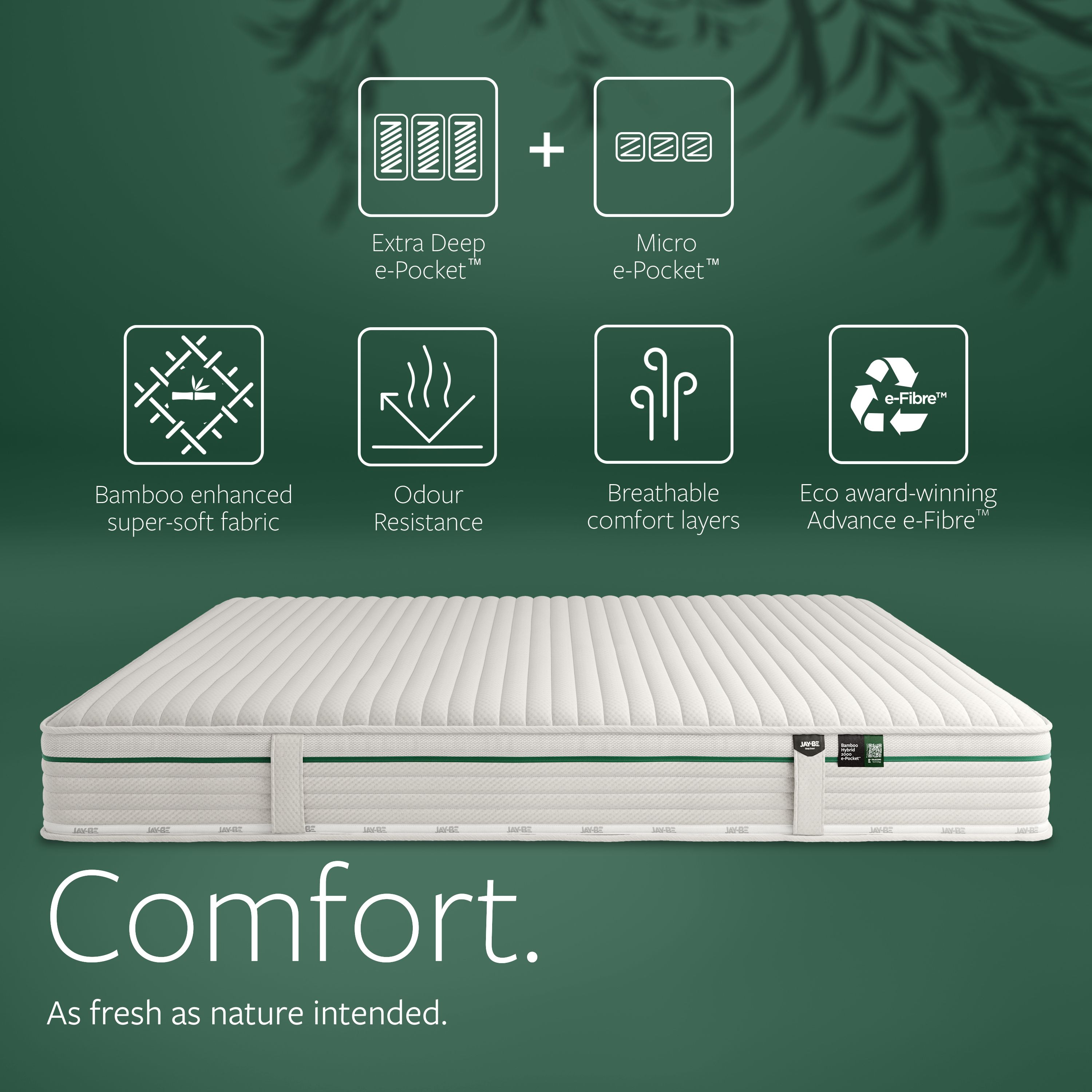 Jay-Be Natural bamboo 2000 Pocket sprung Double Mattress