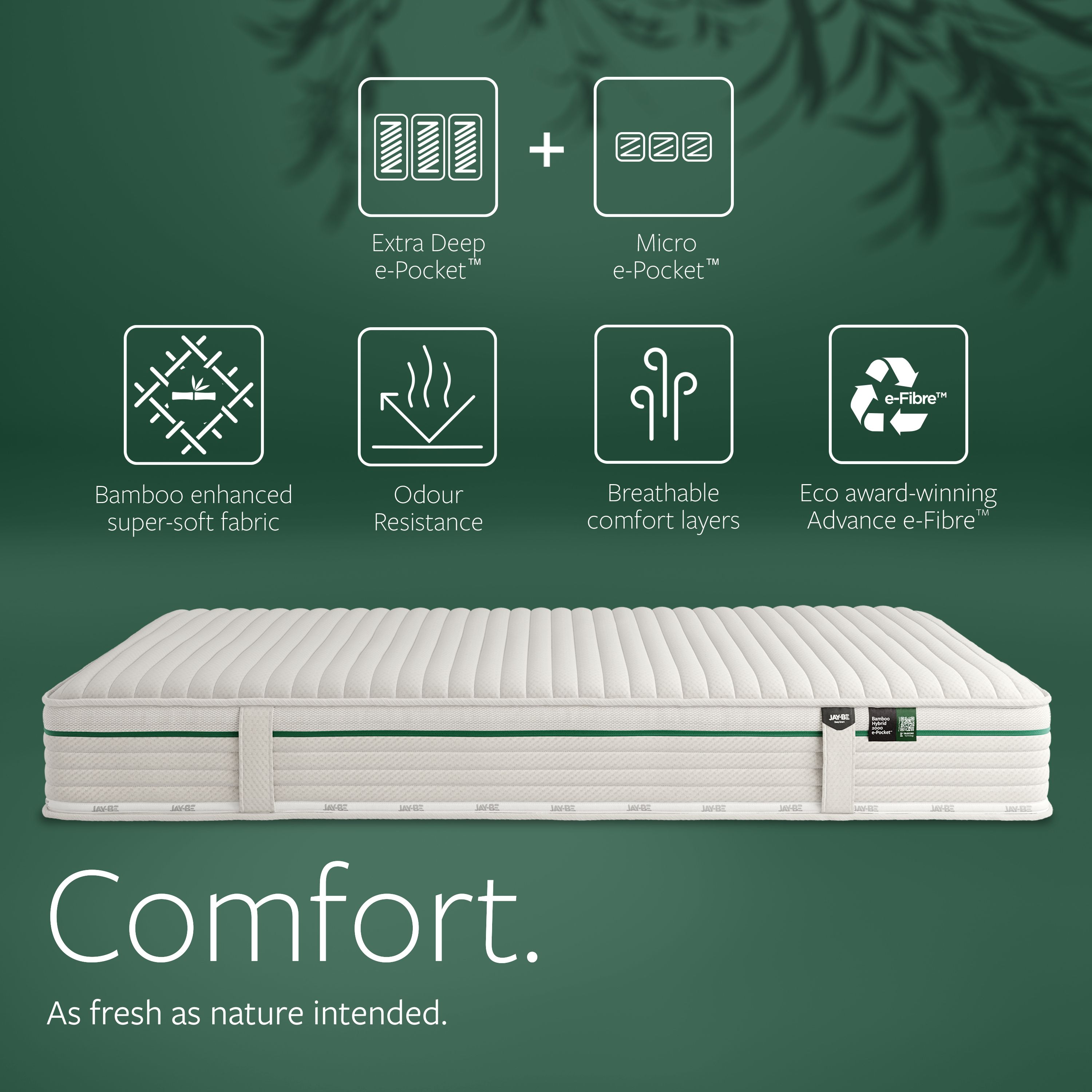 Jay-Be Natural bamboo 2000 Pocket sprung Single Mattress