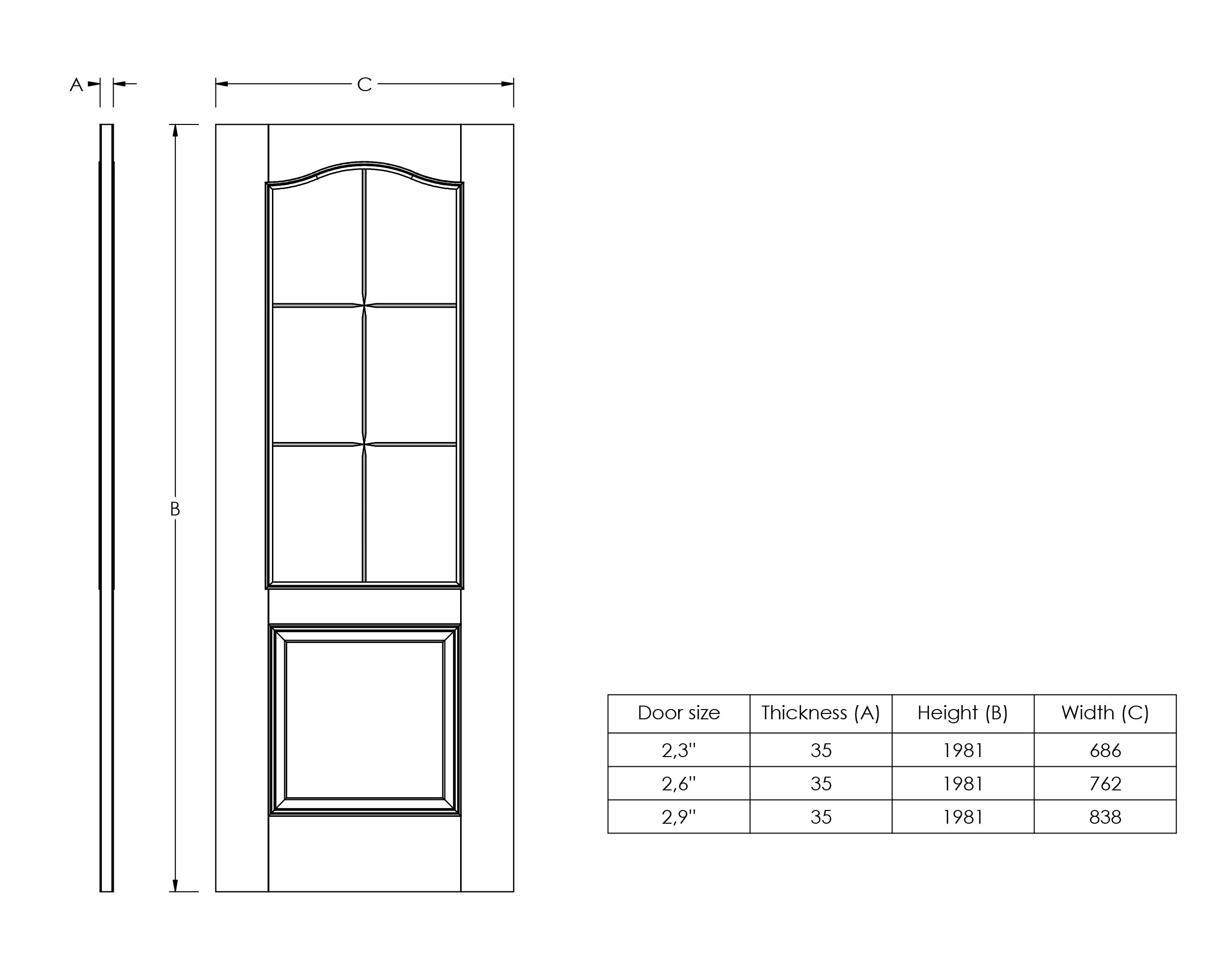 Jeld-Wen 2 panel 6 Lite Clear Glazed Arched White Internal Door, (H)1981mm (W)838mm (T)35mm