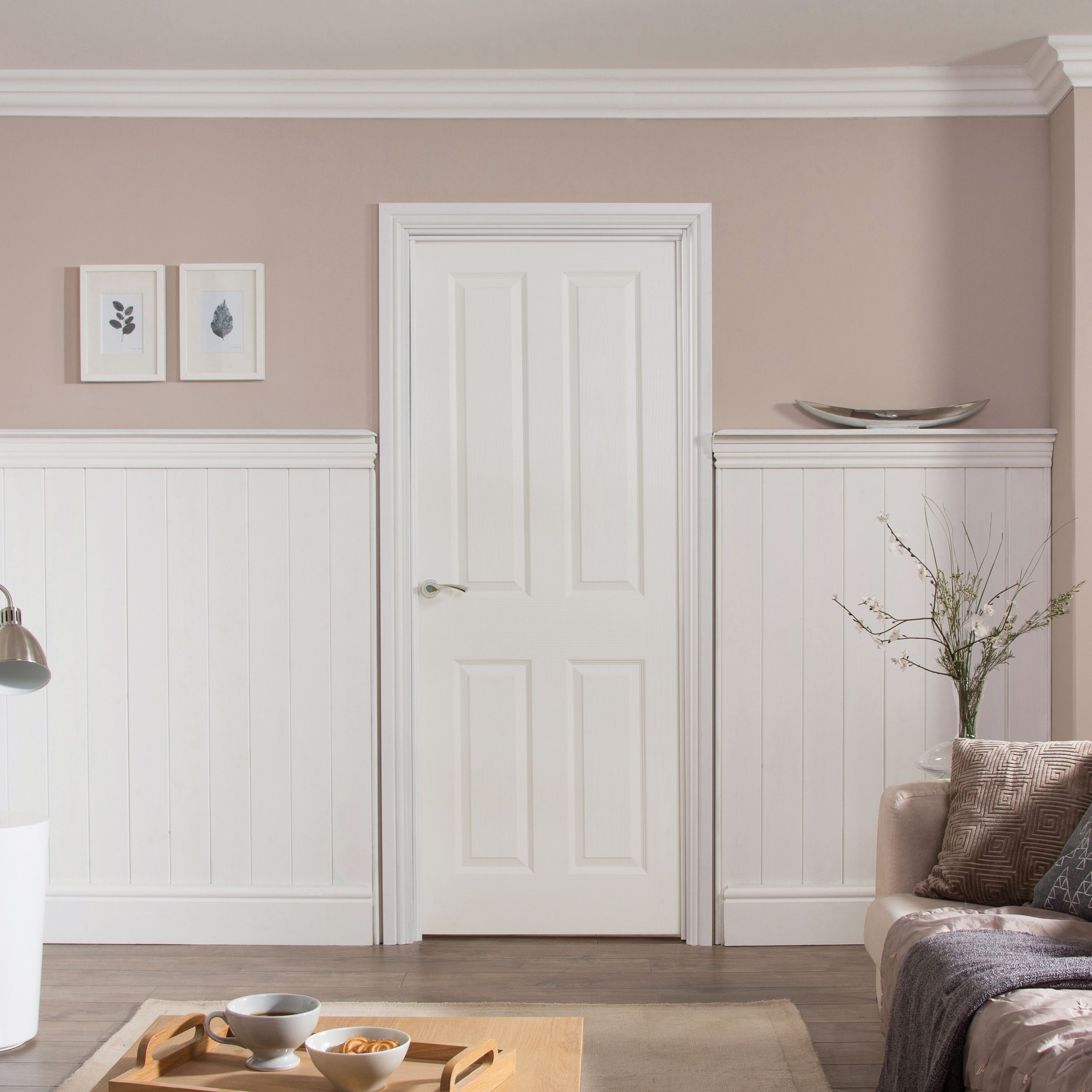 Jeld-Wen 4 panel Solid core Unglazed Contemporary White Internal Door, (H)1981mm (W)838mm (T)35mm
