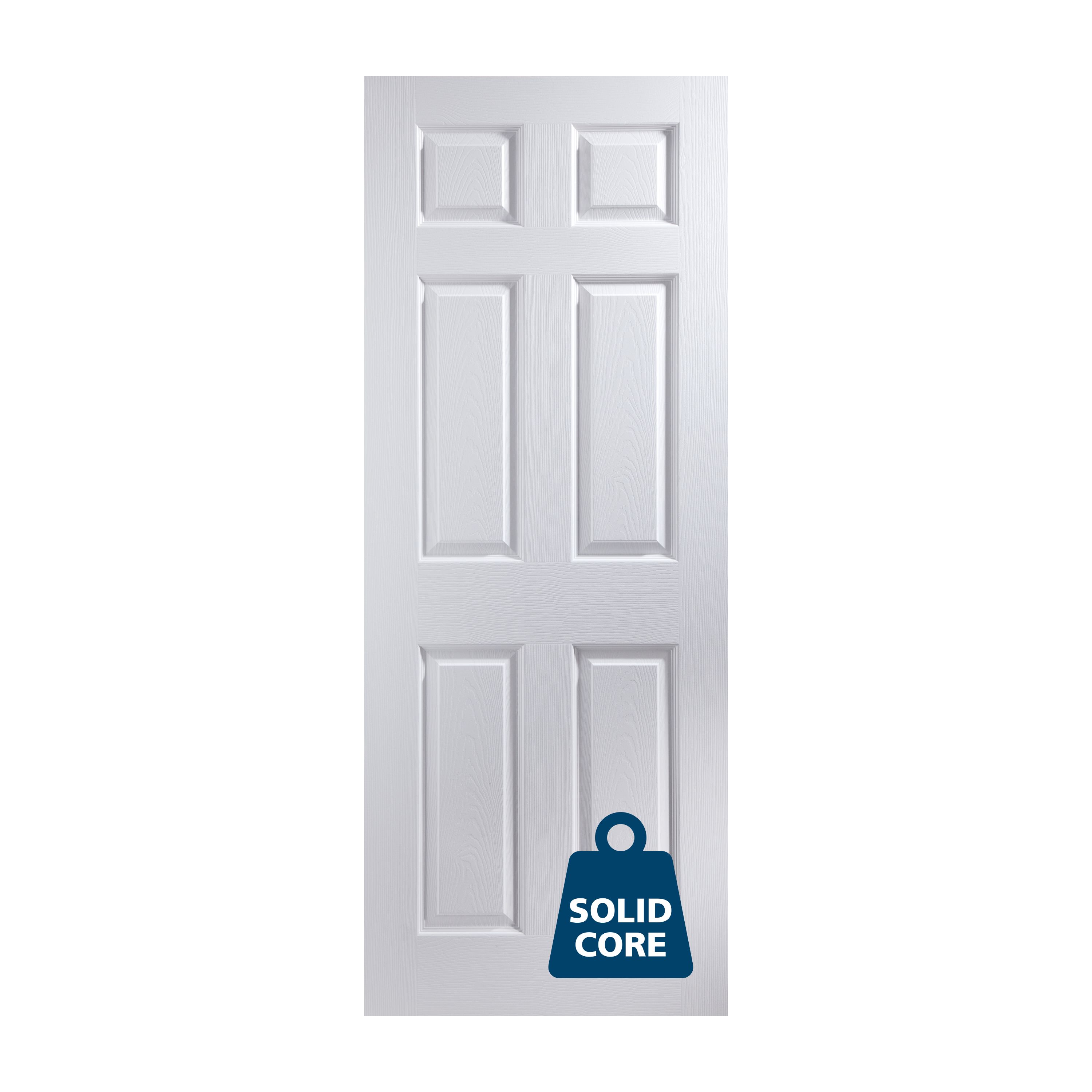 Jeld-Wen 6 panel Solid core Unglazed Contemporary White Woodgrain effect Internal Door, (H)1981mm (W)610mm (T)35mm