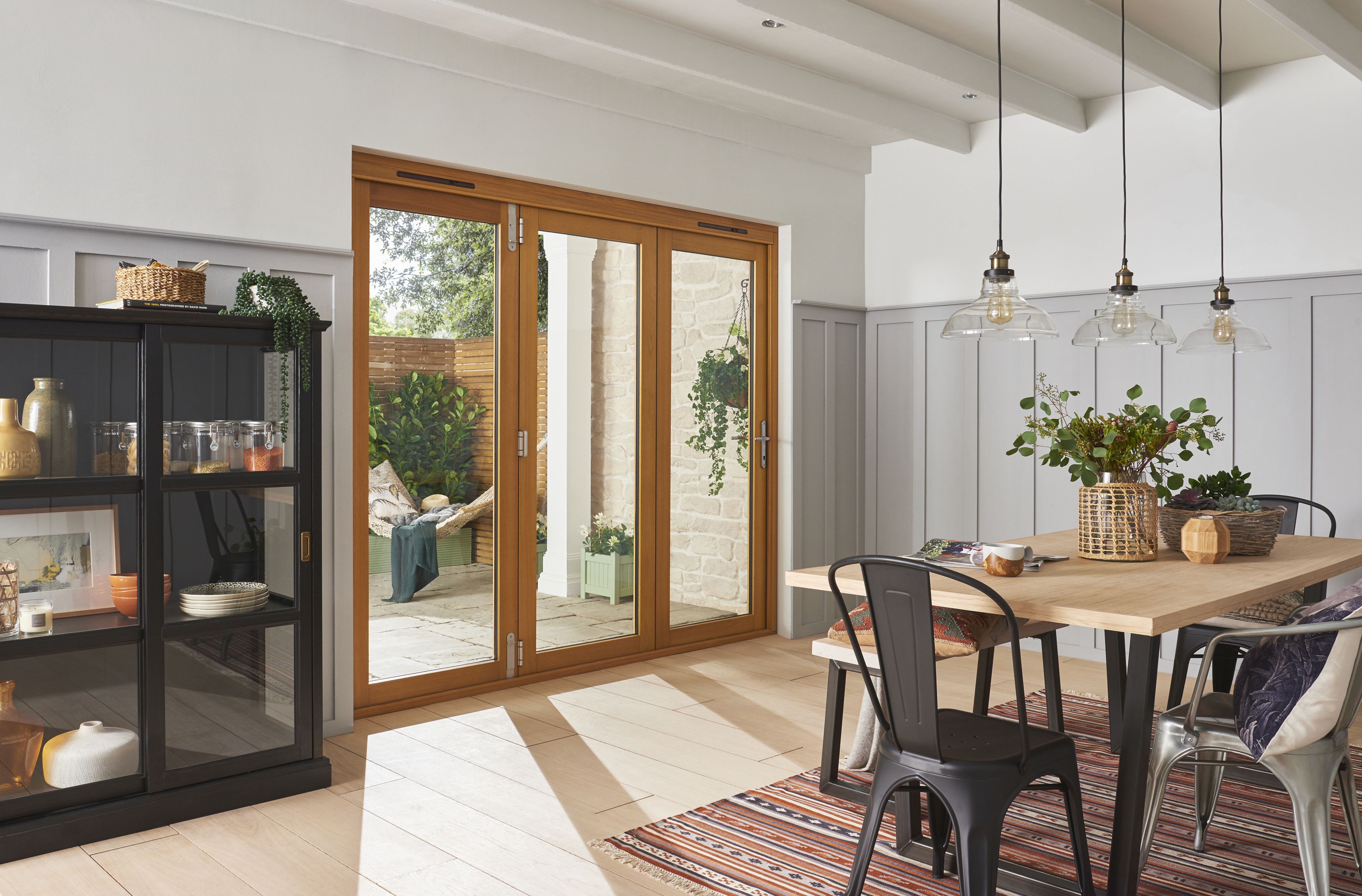 Jeld-Wen Clear Glazed Golden Oak External 4 Kinsley Folding Patio door, (H)2094mm (W)2994mm