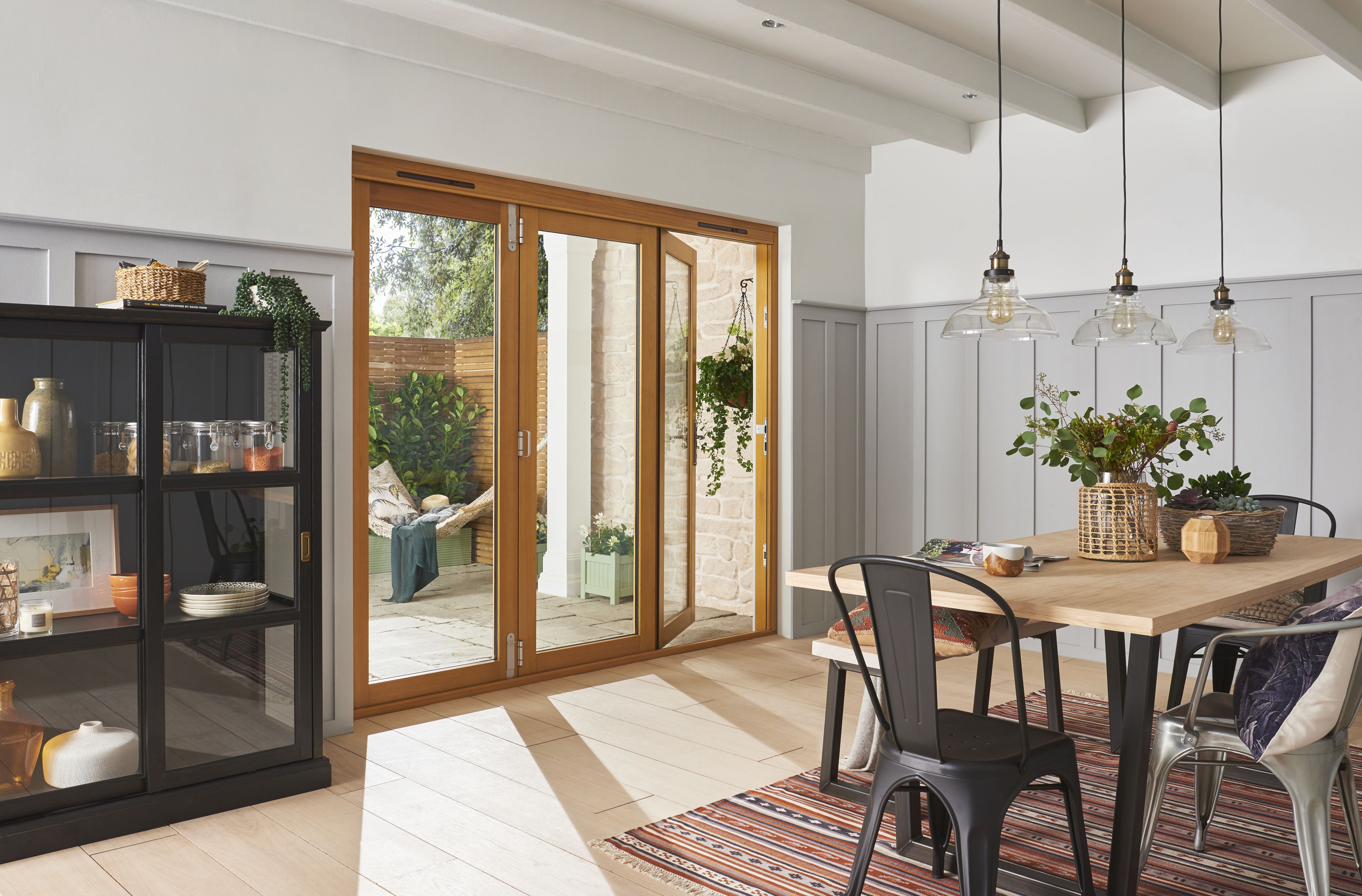Jeld-Wen Clear Glazed Golden Oak External 4 Kinsley Folding Patio door, (H)2094mm (W)2994mm