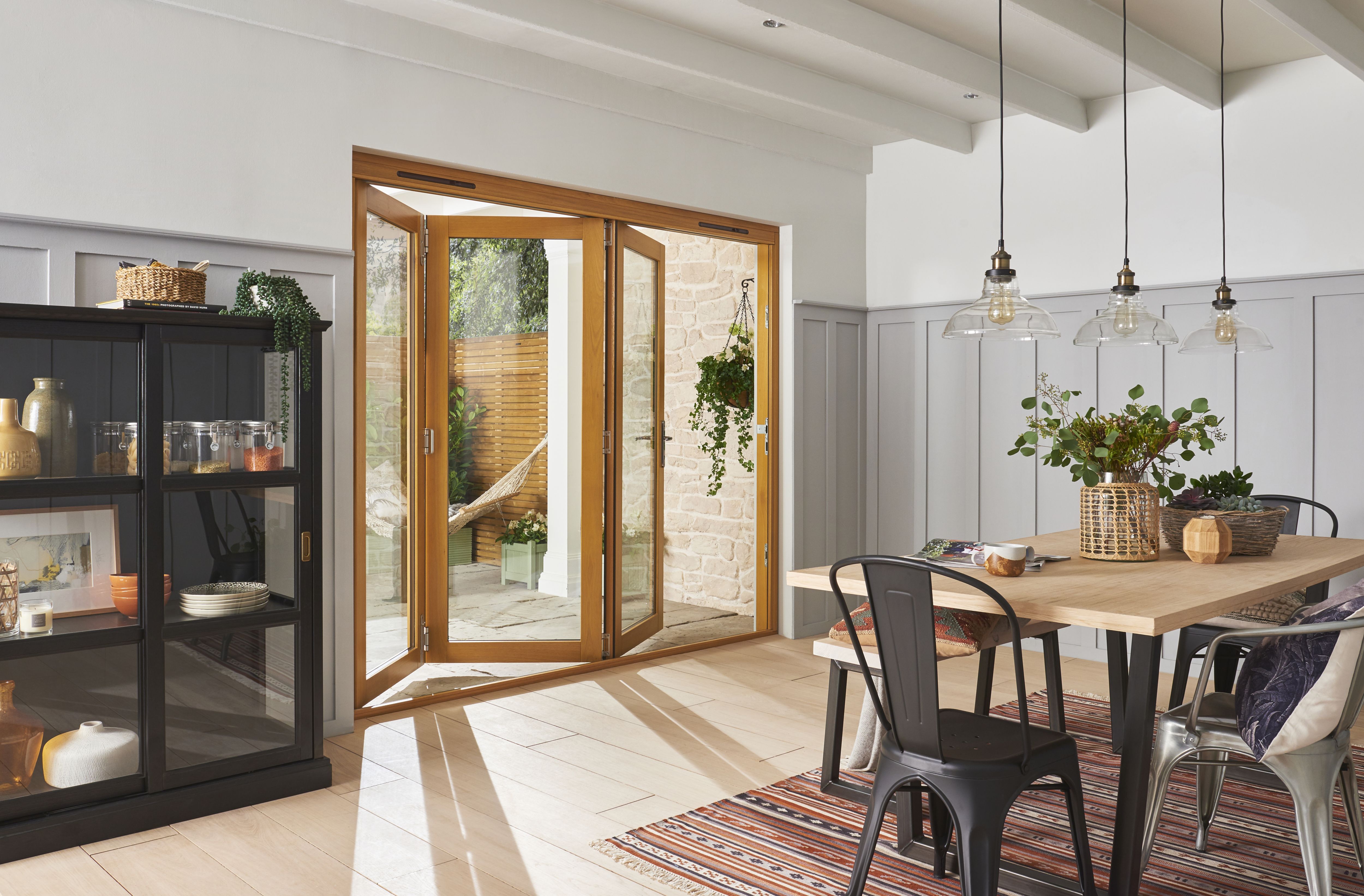 Jeld-Wen Clear Glazed Golden Oak External 4 Kinsley Folding Patio door, (H)2094mm (W)2994mm