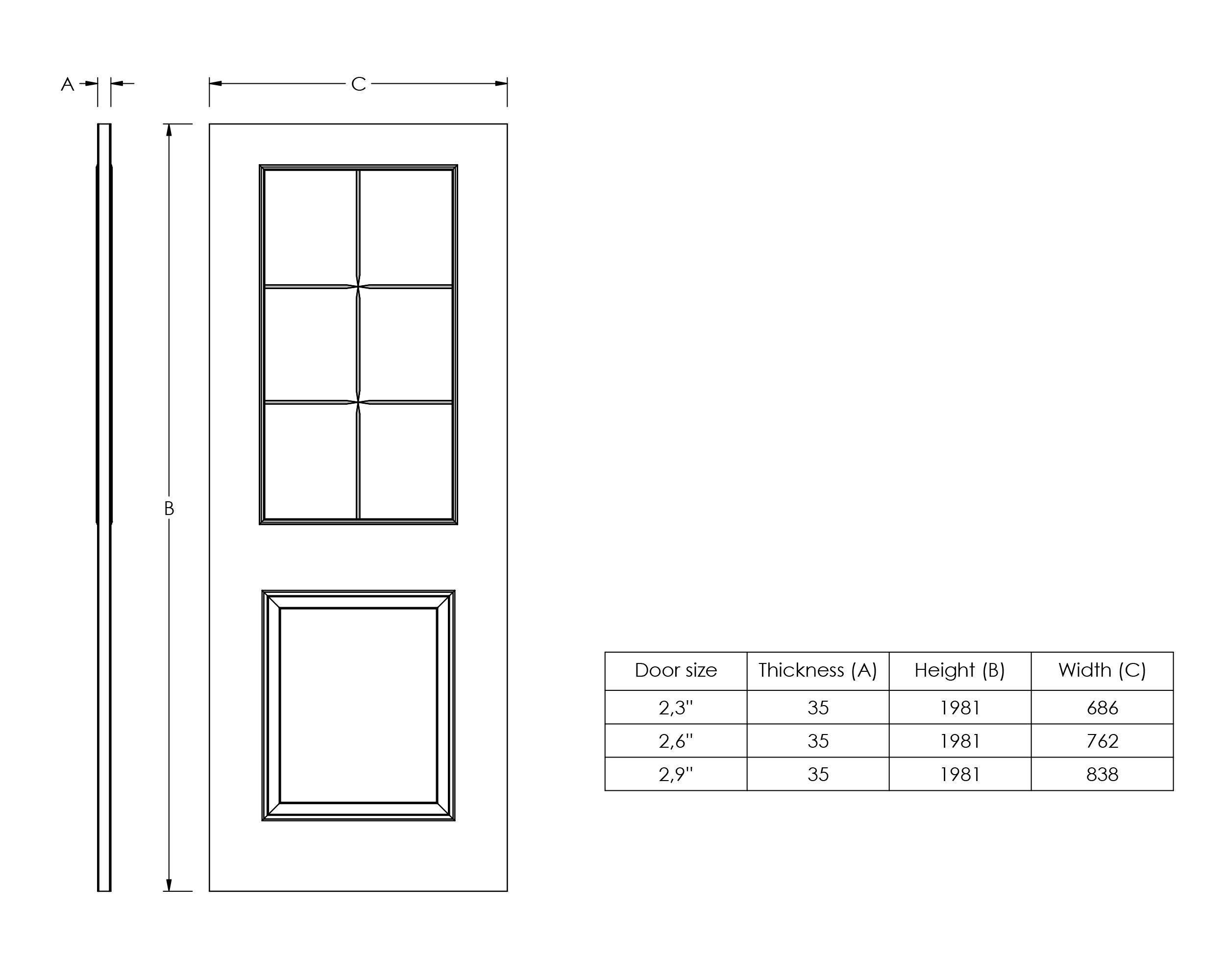 Jeld-Wen Painted 2 panel 6 Lite Clear Glazed Contemporary White Internal Door, (H)1981mm (W)686mm (T)35mm