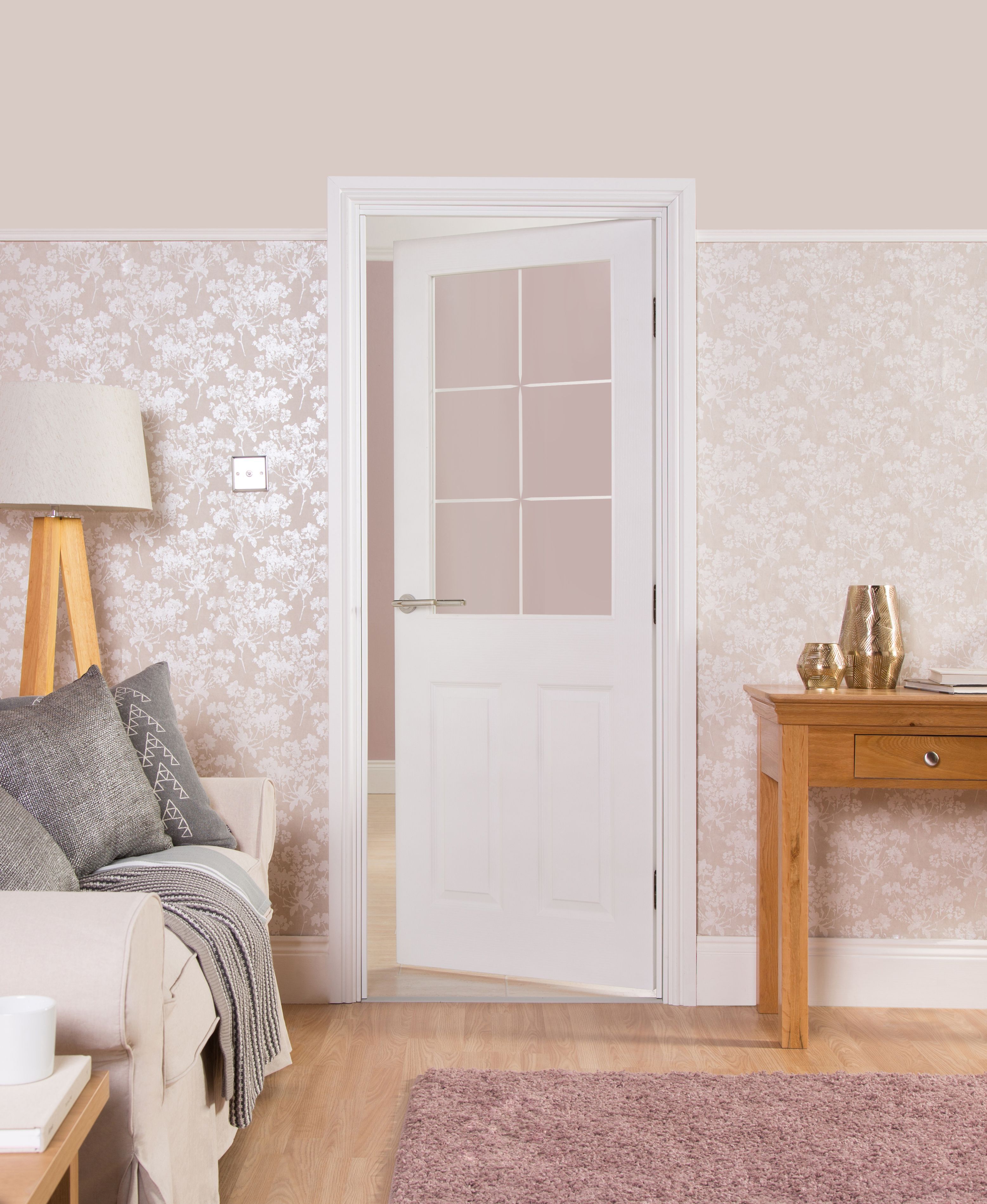 Jeld-Wen Painted 2 panel 6 Lite Clear Glazed Contemporary White Internal Door, (H)2040mm (W)726mm (T)40mm