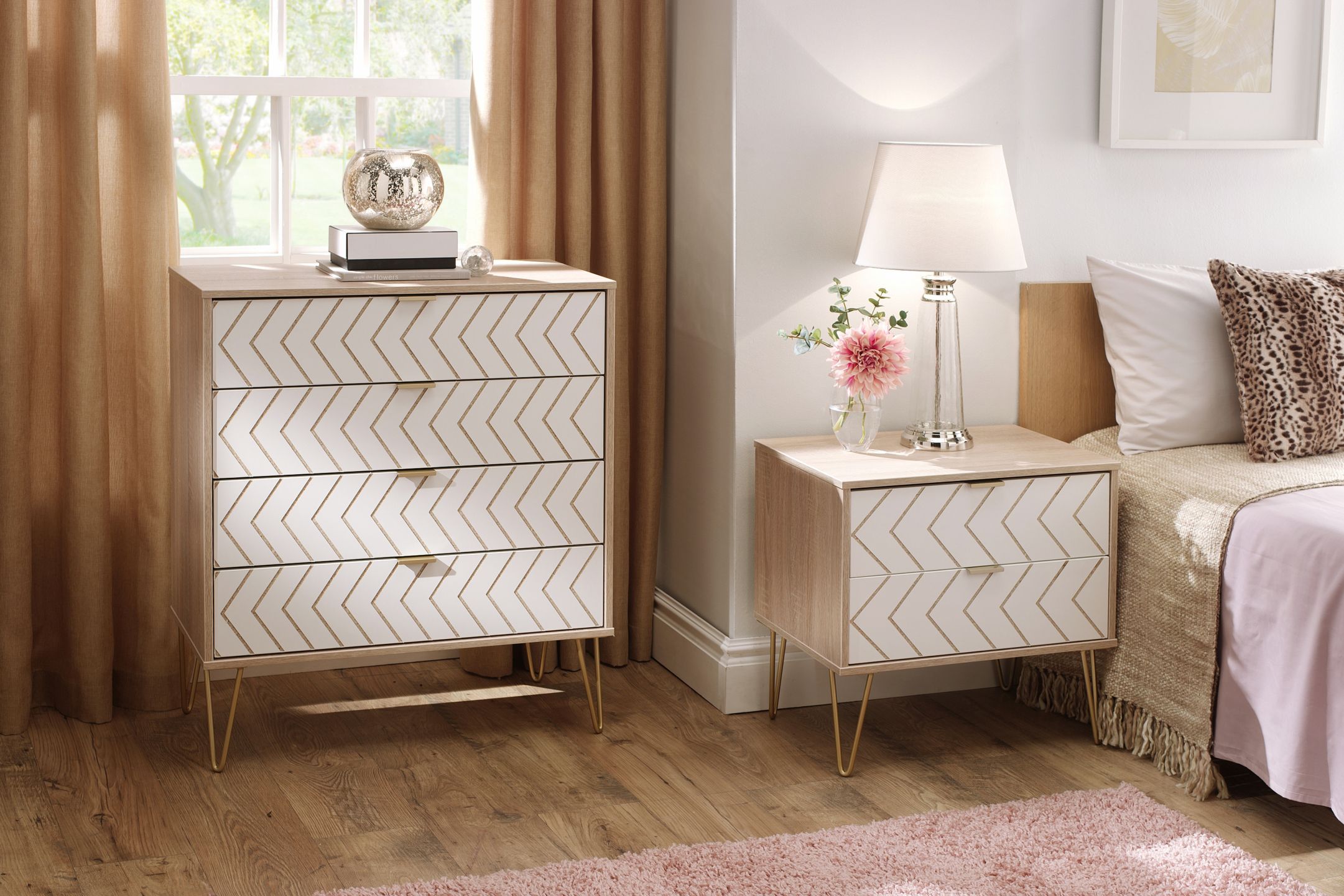 Jigsaw Matt white 2 Drawer Bedside table (H)570mm (W)450mm (D)395mm