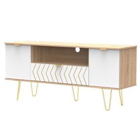 Jigsaw White & Oak effect TV furniture stand, (H)64.5cm x (W)144cm x (D)39.5cm