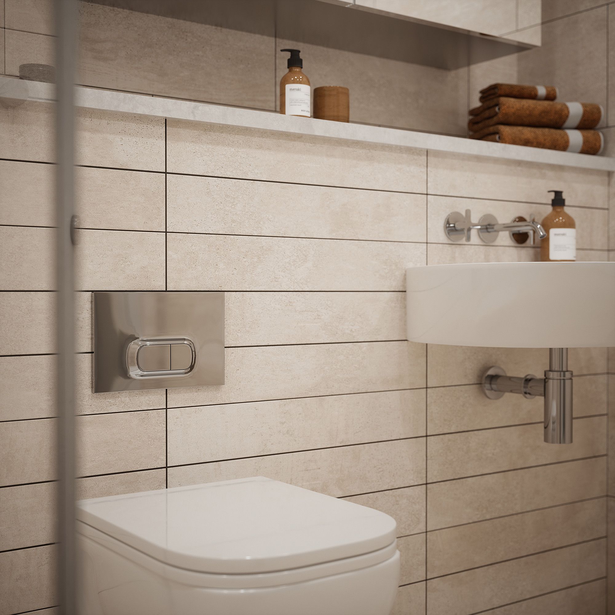 Johnson Tiles Ashlar Warm Taupe Gloss Scored Stone effect Ceramic Indoor Wall Tile Sample