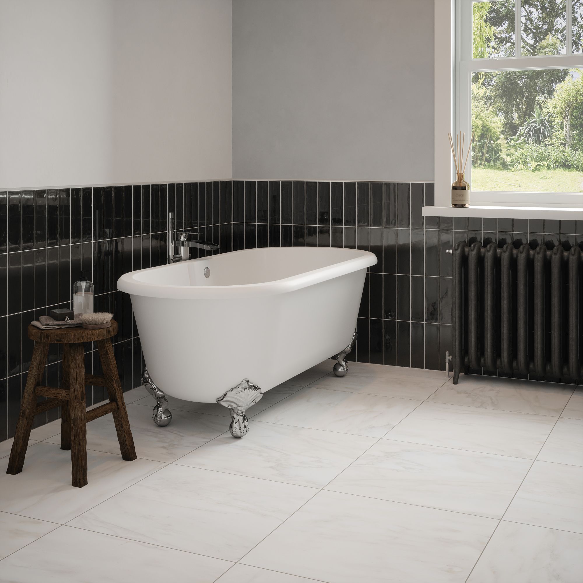 Johnson Tiles Bianco White Matt Marble effect Textured Porcelain Indoor