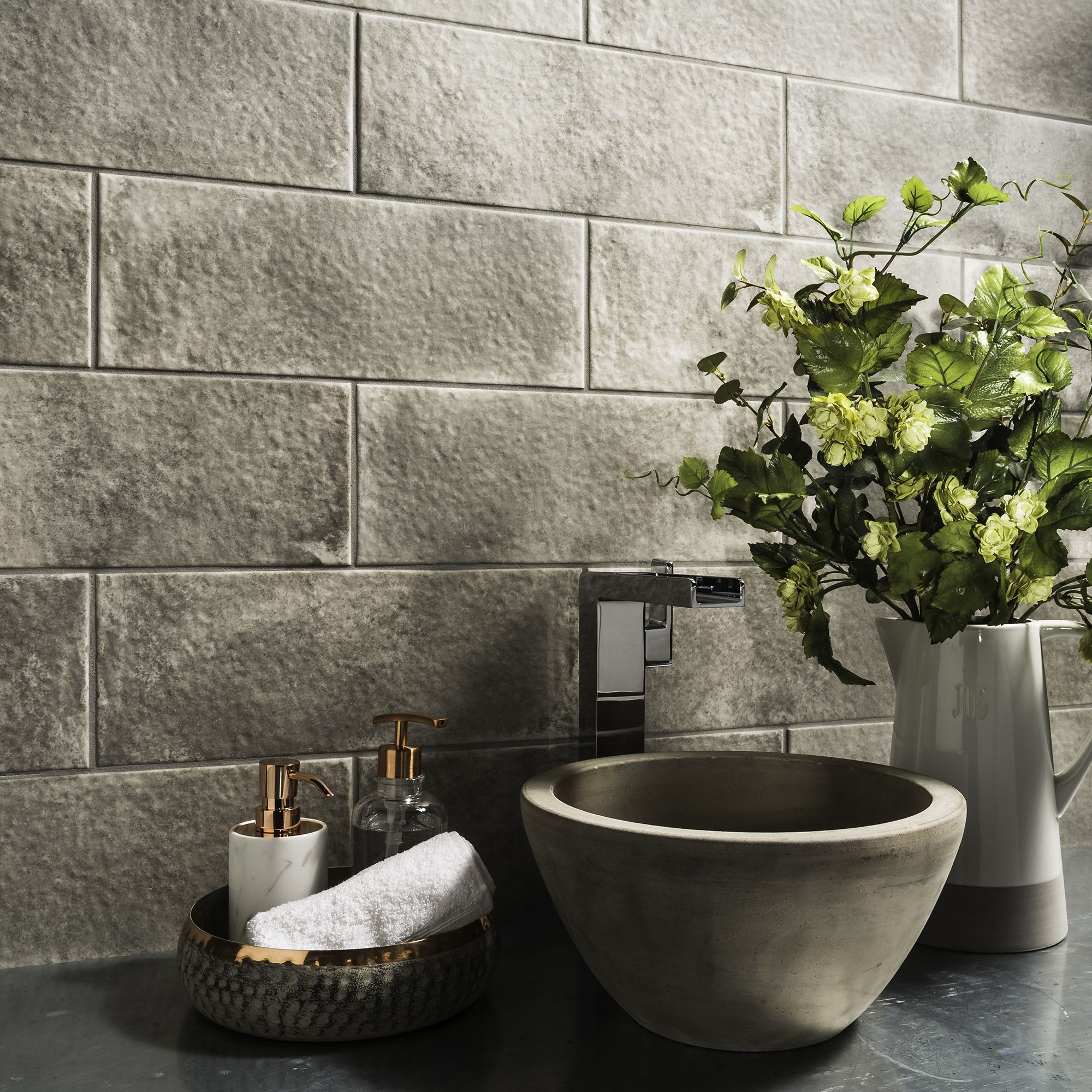 Johnson Tiles Harbour Breakwater Matt Stone effect Embossed Ceramic Indoor Wall Tile Sample