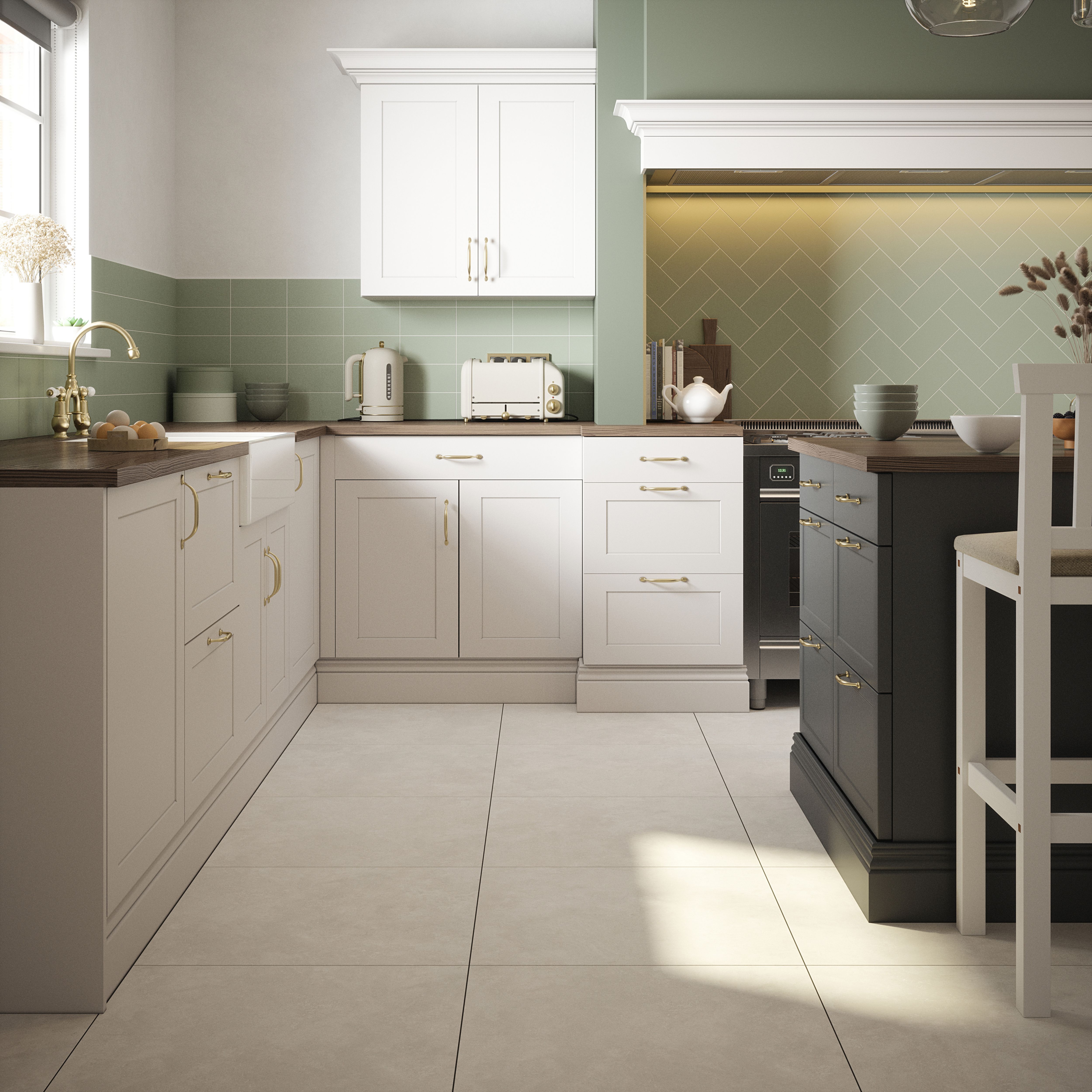 Johnson Tiles Marlow Beige Matt Cement tile effect Textured Ceramic Indoor Wall Tile, Pack of 5, (L)600mm (W)300mm