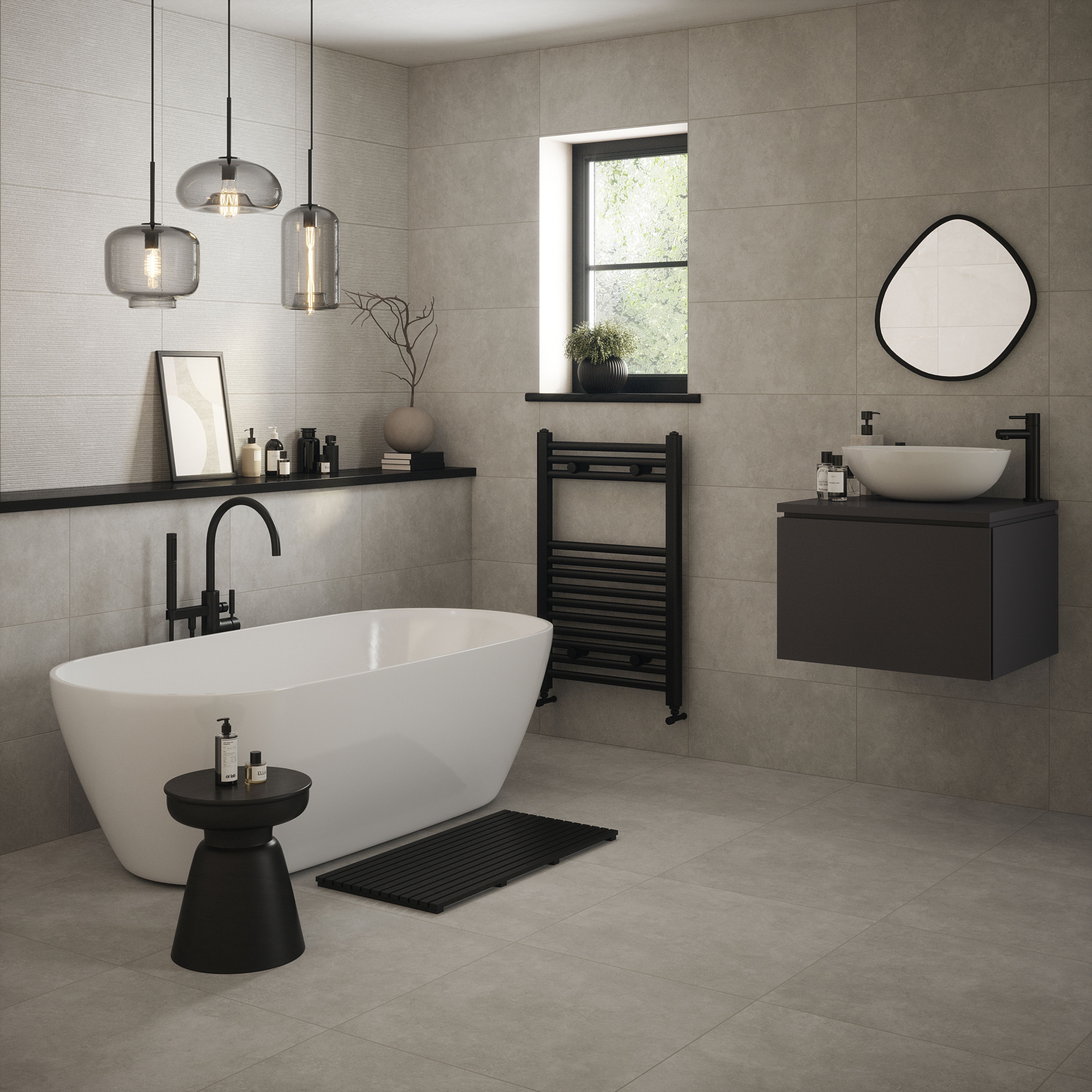 Johnson Tiles Marlow Grey Matt Cement tile effect Textured Ceramic Indoor Wall Tile, Pack of 5, (L)600mm (W)300mm
