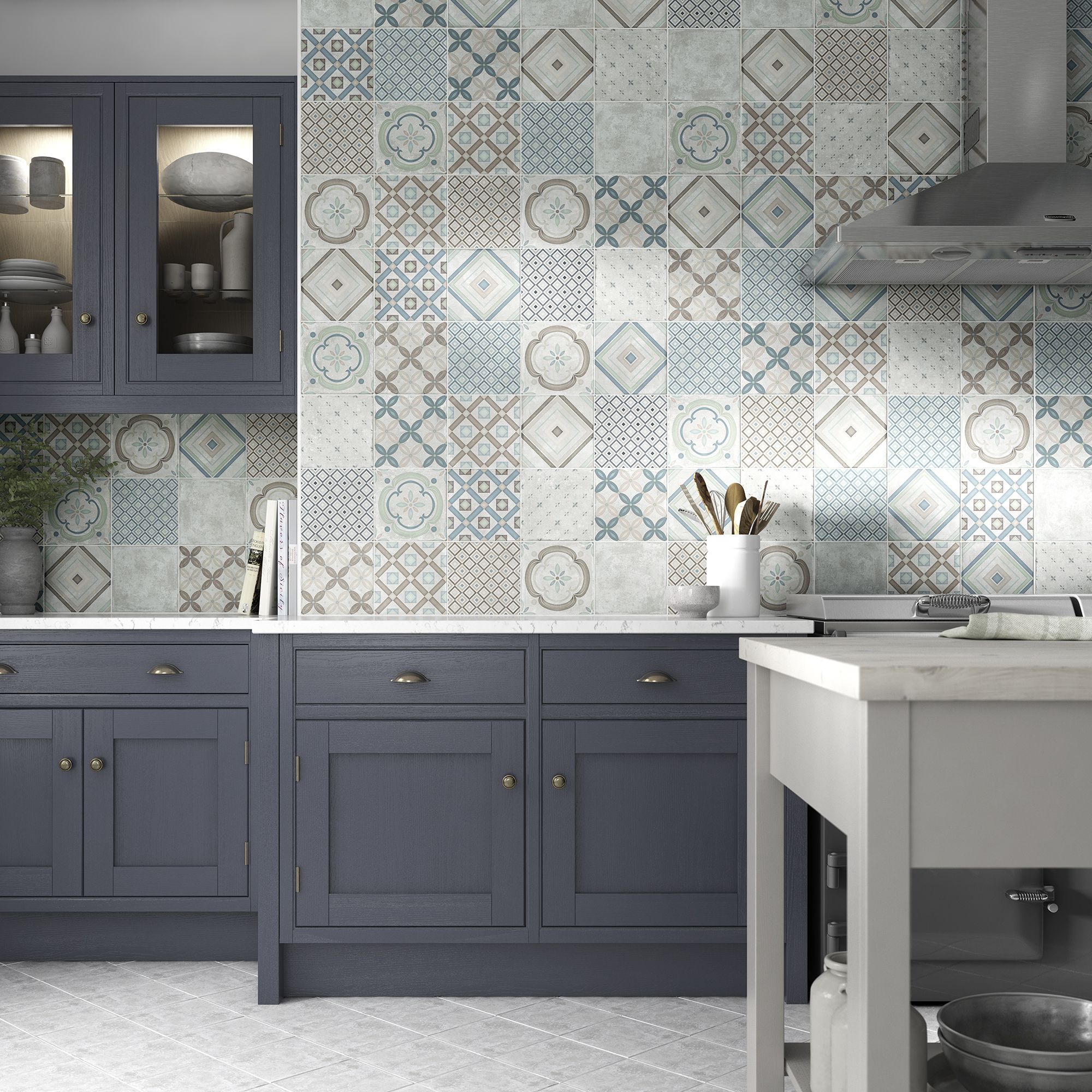 Johnson Tiles Matt Geometric Concrete effect Textured Porcelain Indoor Wall & floor Tile Sample