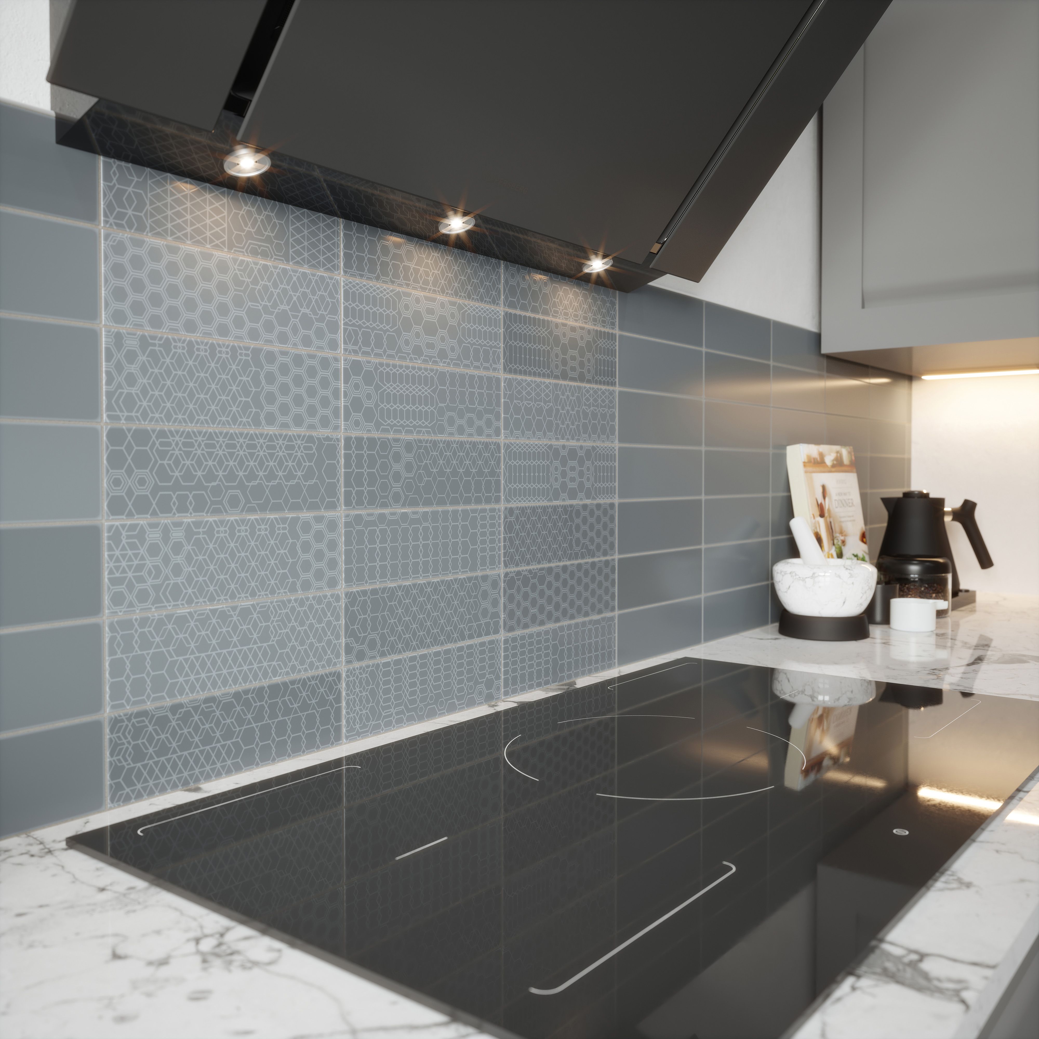 Johnson Tiles Mayfair Dark grey Gloss Plain Ceramic Indoor Wall Tile, Pack of 54, (L)245mm (W)75mm