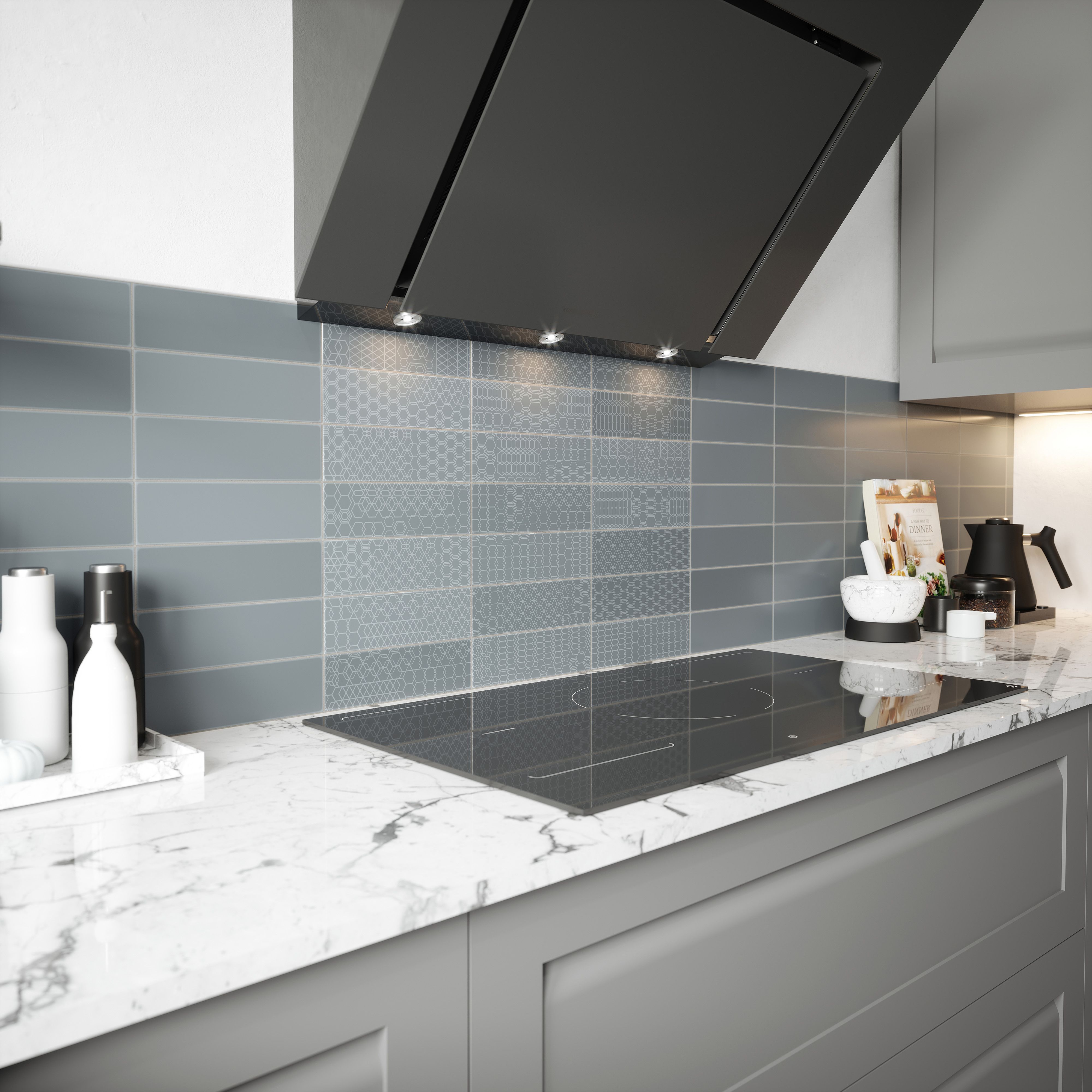 Johnson Tiles Mayfair Dark grey Gloss Plain Ceramic Indoor Wall Tile, Pack of 54, (L)245mm (W)75mm
