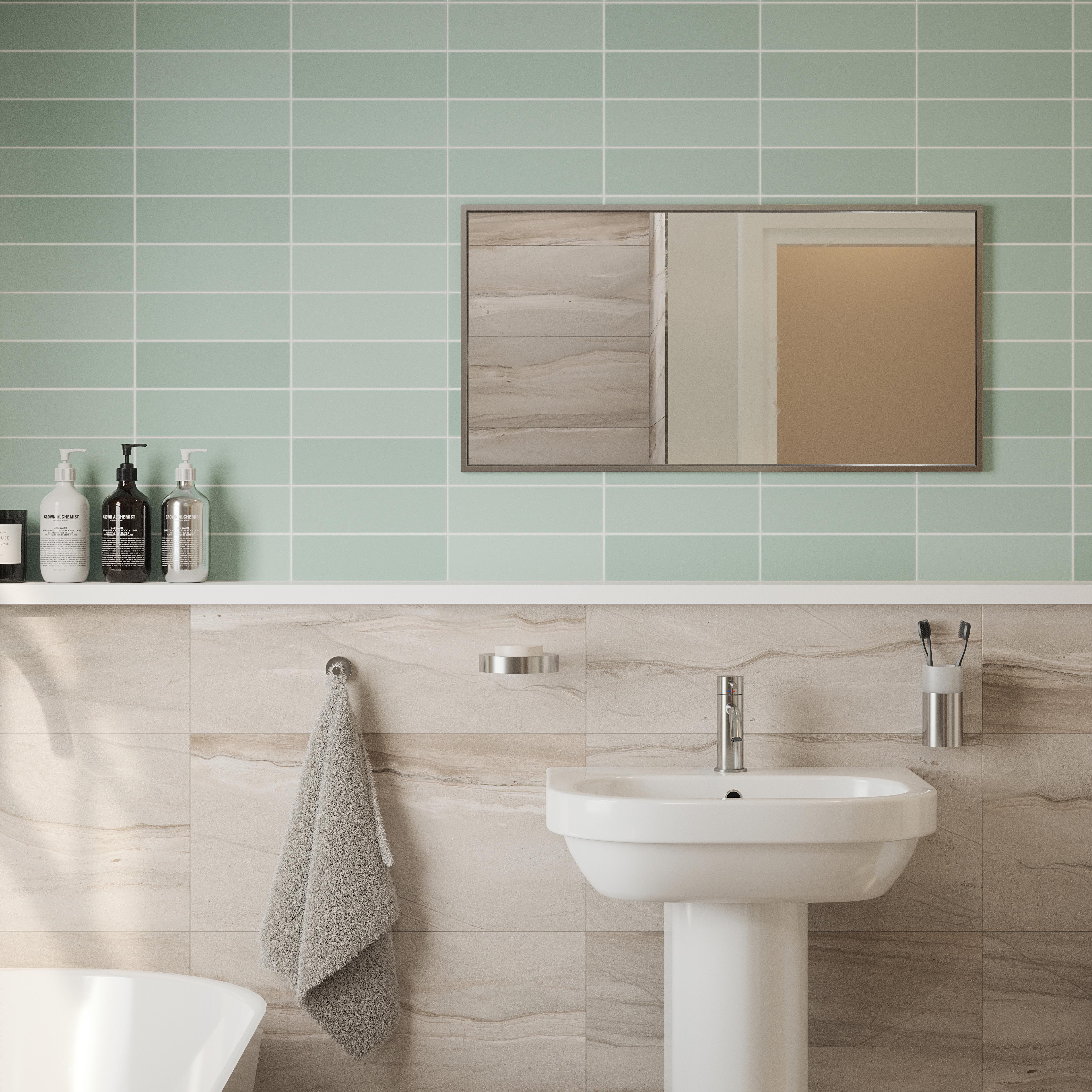 Johnson Tiles Mayfair Leaf green Gloss Ceramic Indoor Wall tile, Pack of 54, (L)245mm (W)75mm