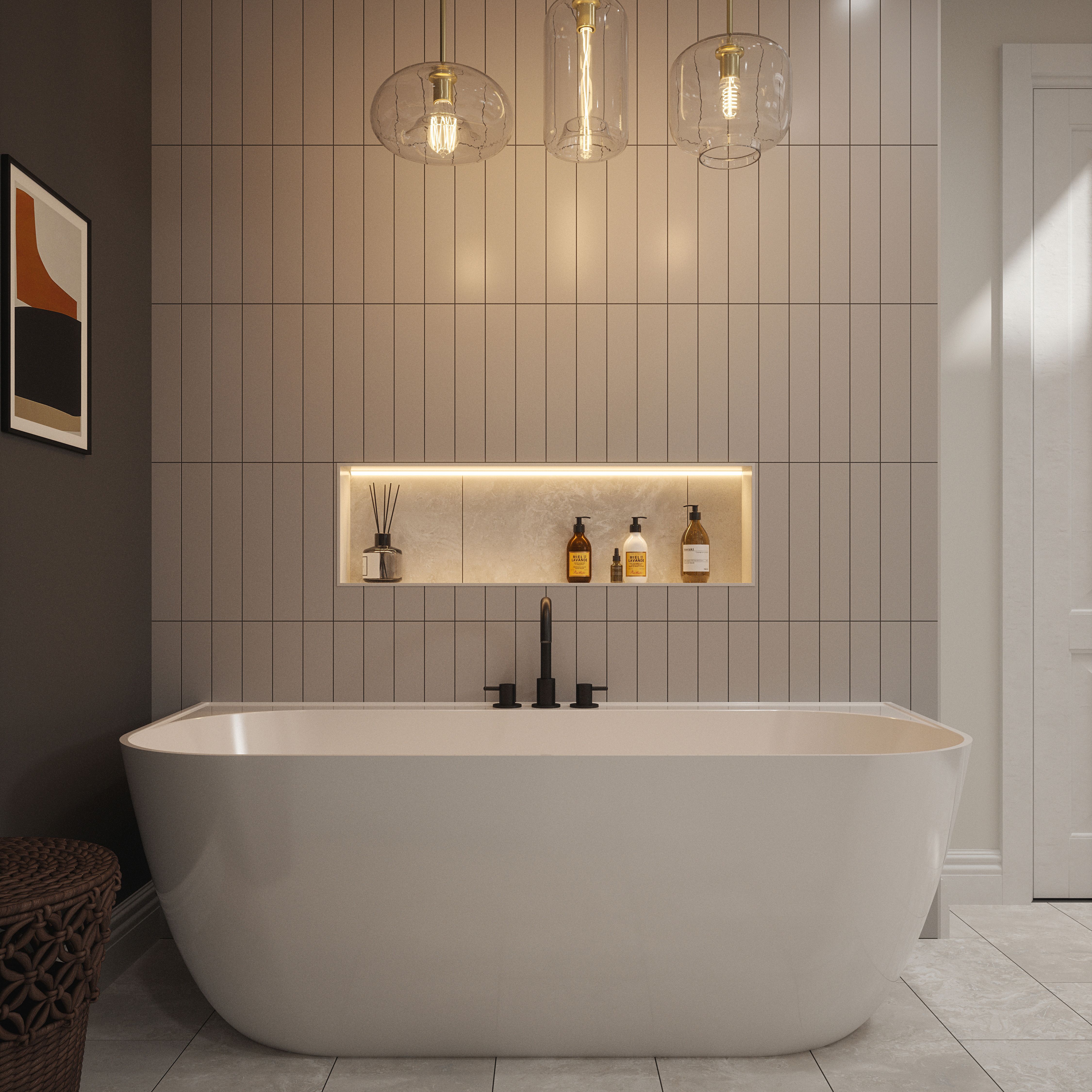 Johnson Tiles Serene Grey Satin Ceramic Indoor Wall tile, Pack of 34, (L)400mm (W)75mm