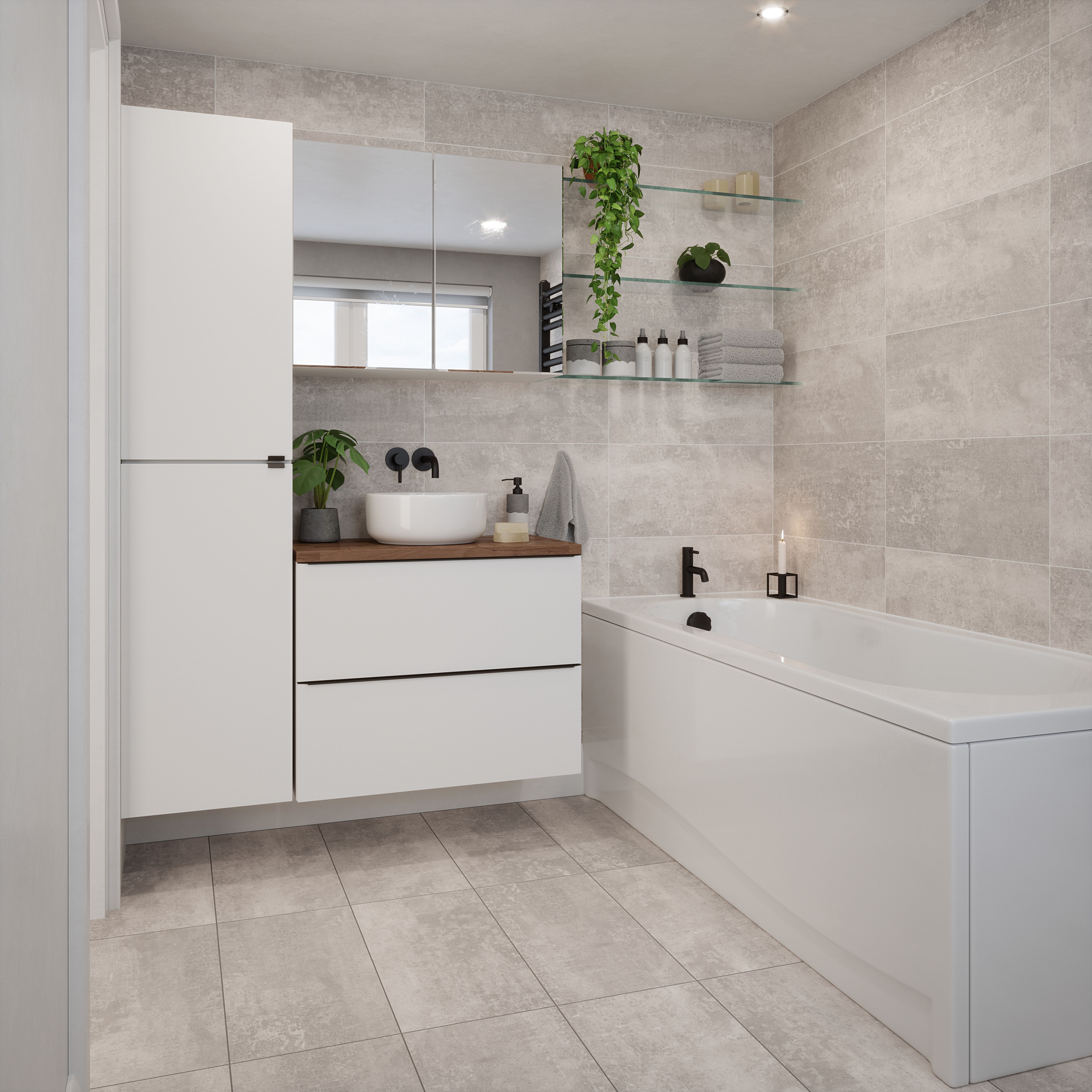 Johnson Tiles Urban concrete Grey Matt Stone effect Ceramic Indoor Wall & floor Tile Sample