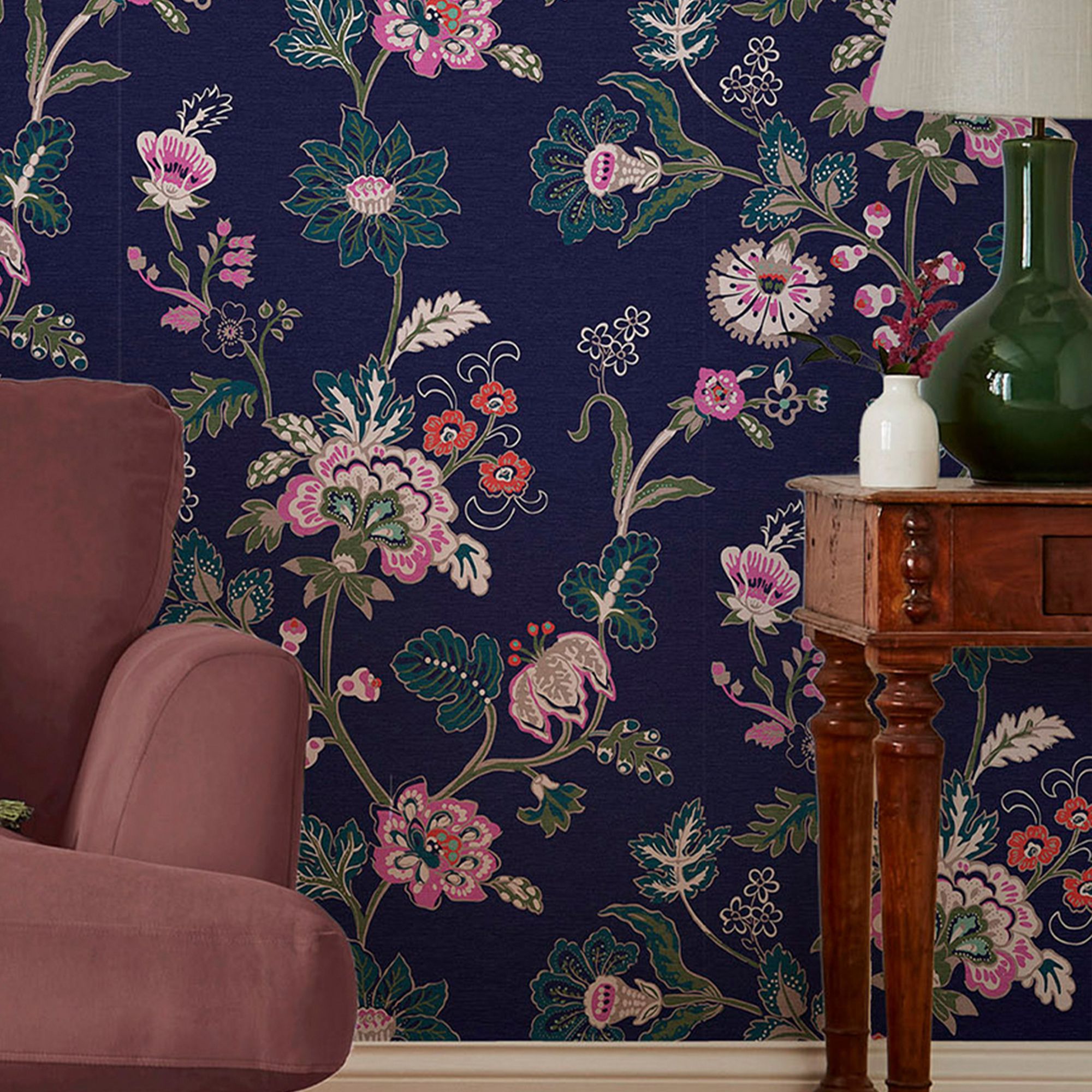 Joules Blue Cottage floral Smooth Wallpaper Sample