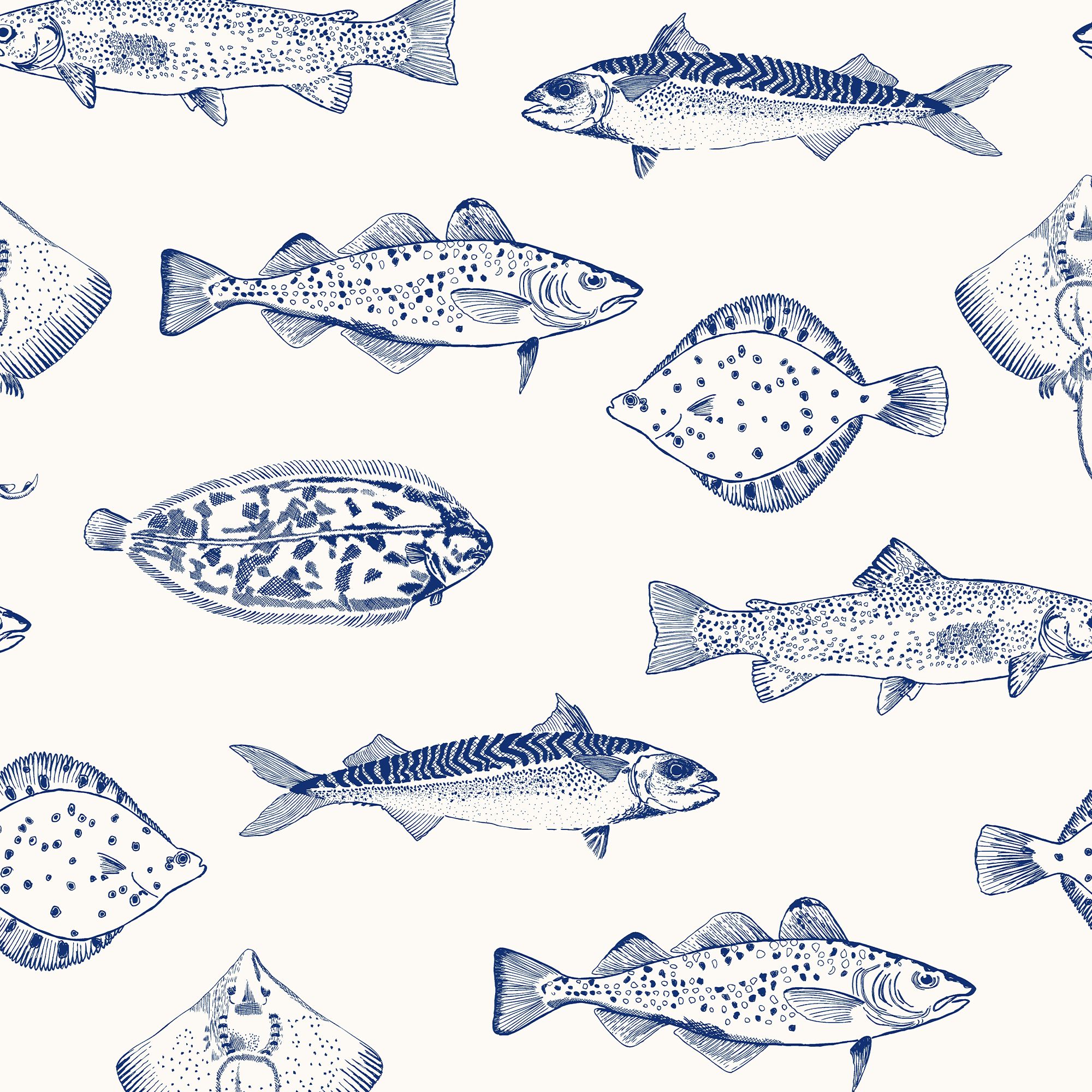 Joules Blue Fish Smooth Wallpaper Sample