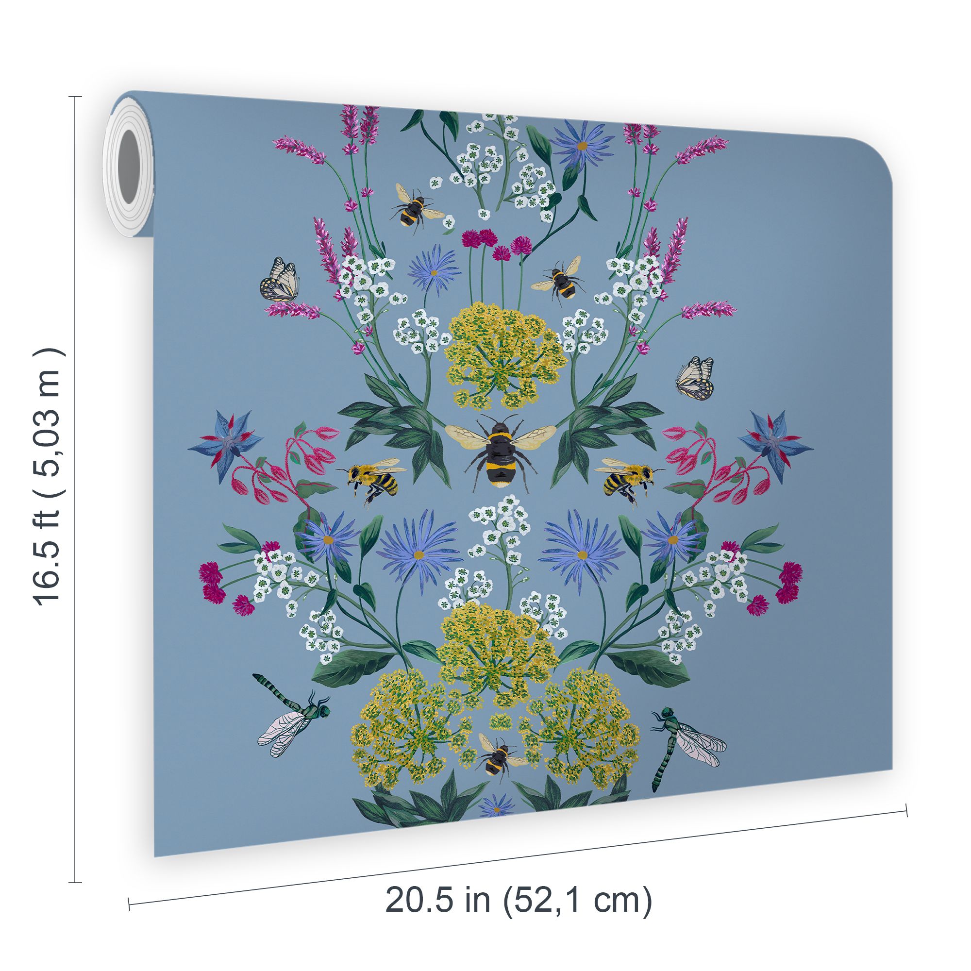 Joules Blue Floral bee Smooth Wallpaper Sample