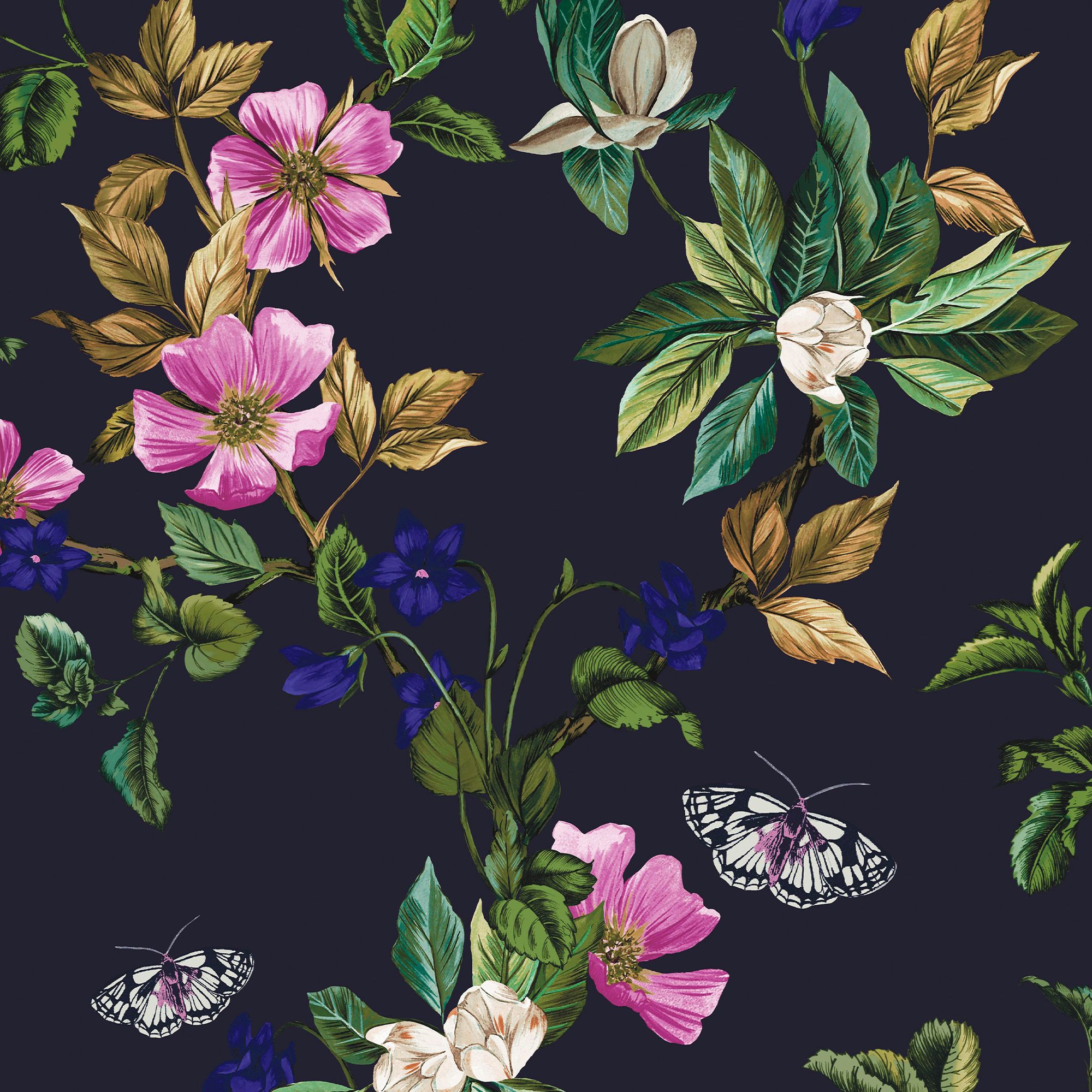 Joules Blue Woodland floral Smooth Wallpaper Sample