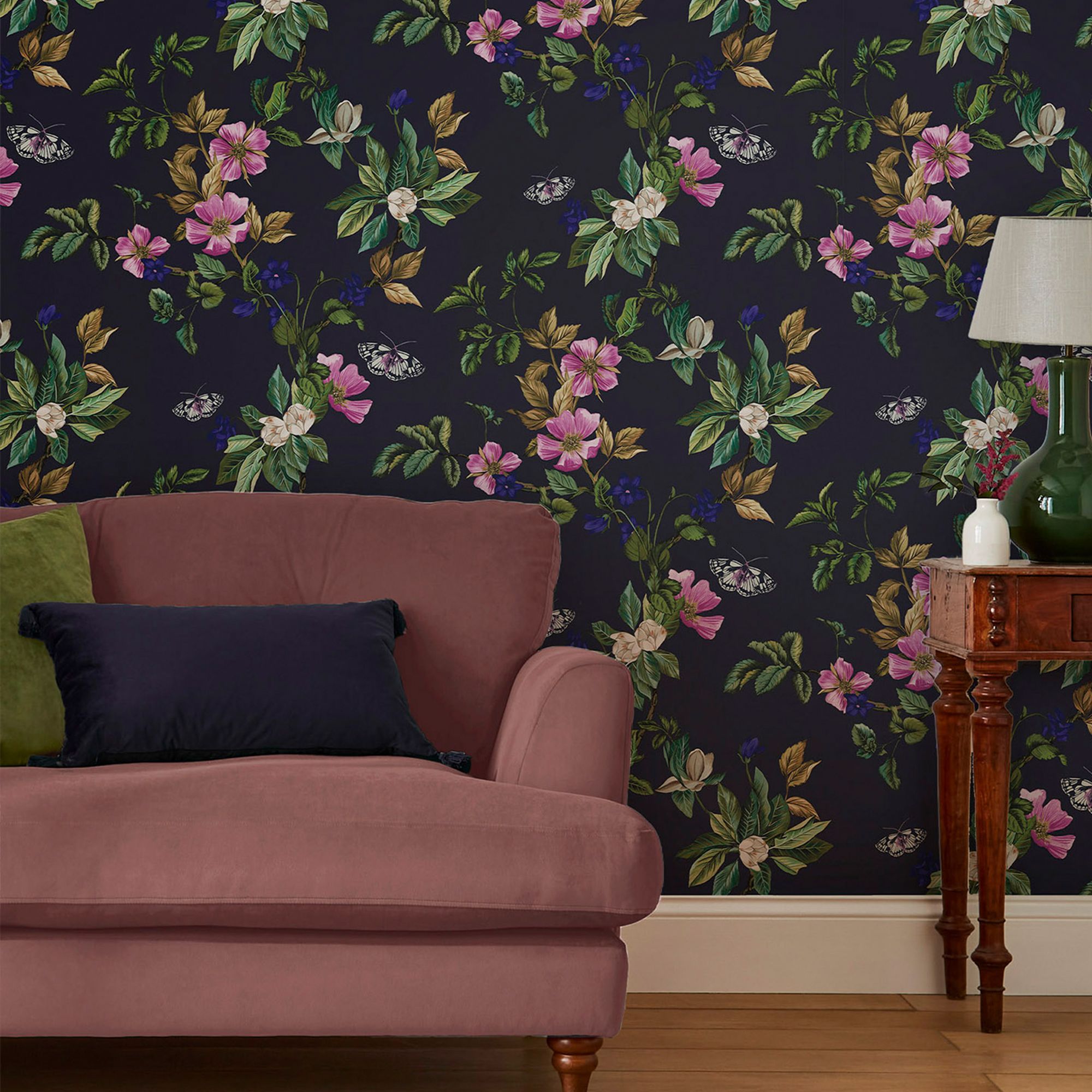 Joules Blue Woodland floral Smooth Wallpaper Sample